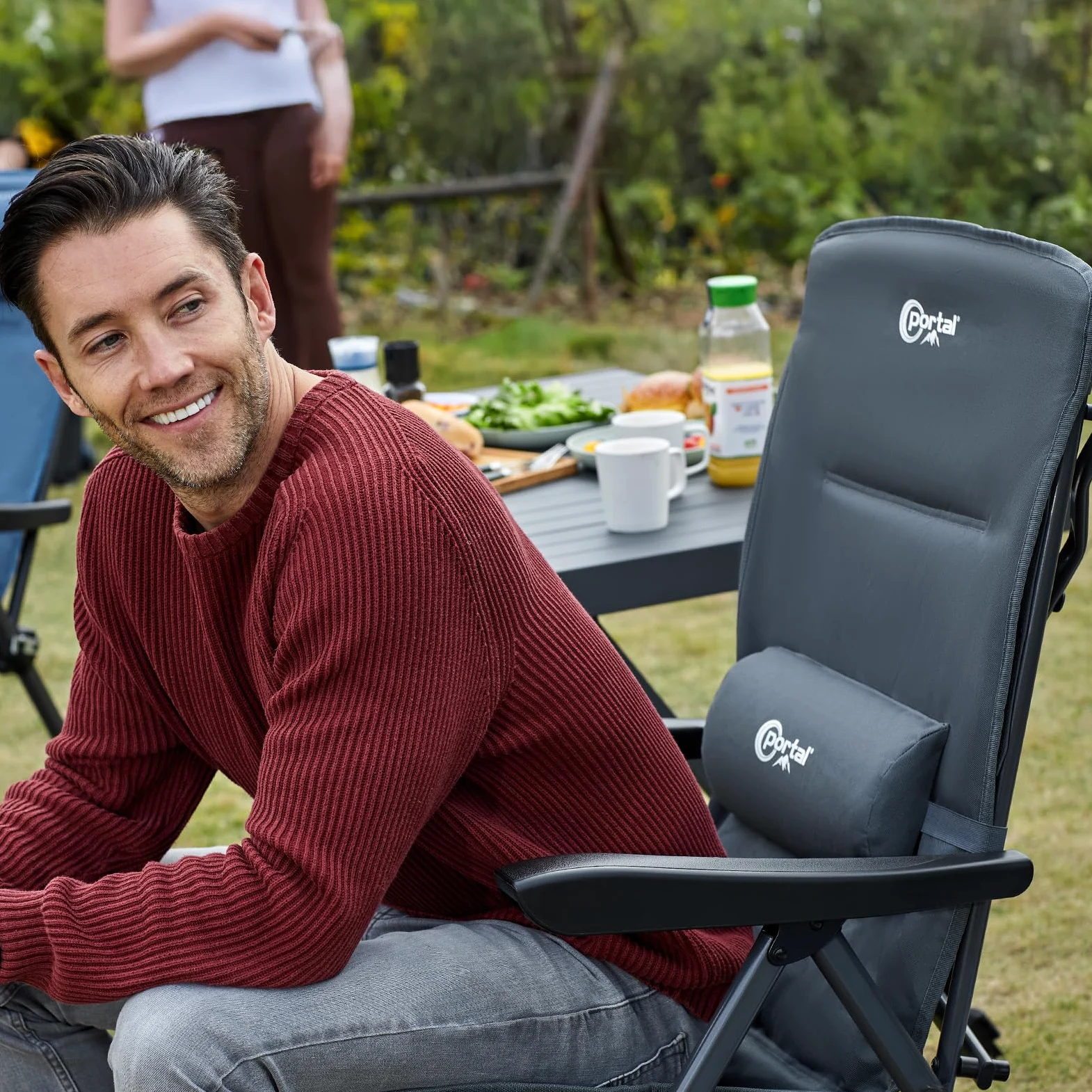 Portal Chaise Pliante Camping – Fauteuil de Jardin Portable Inclinable 160kg, Dossier Haut Réglable 3 Positions – Transat Confortable pour Plage, Terrasse, Balcon, Extérieur
