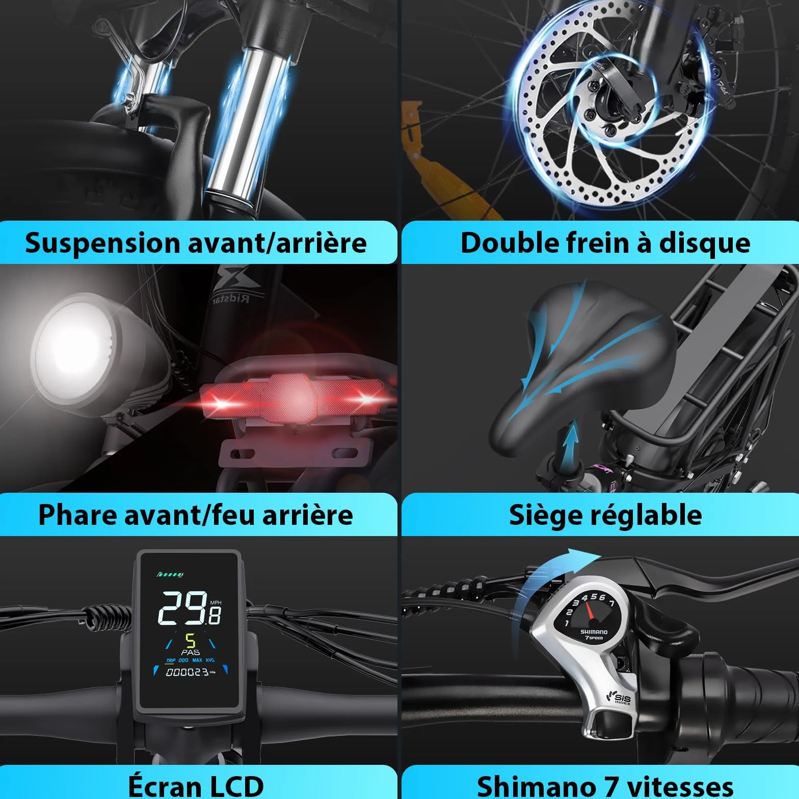 Vélo Électrique Pliable 20" Fat Bike 150km Autonomie 48V 23Ah Double Moteur 170Nm 7 Vitesses