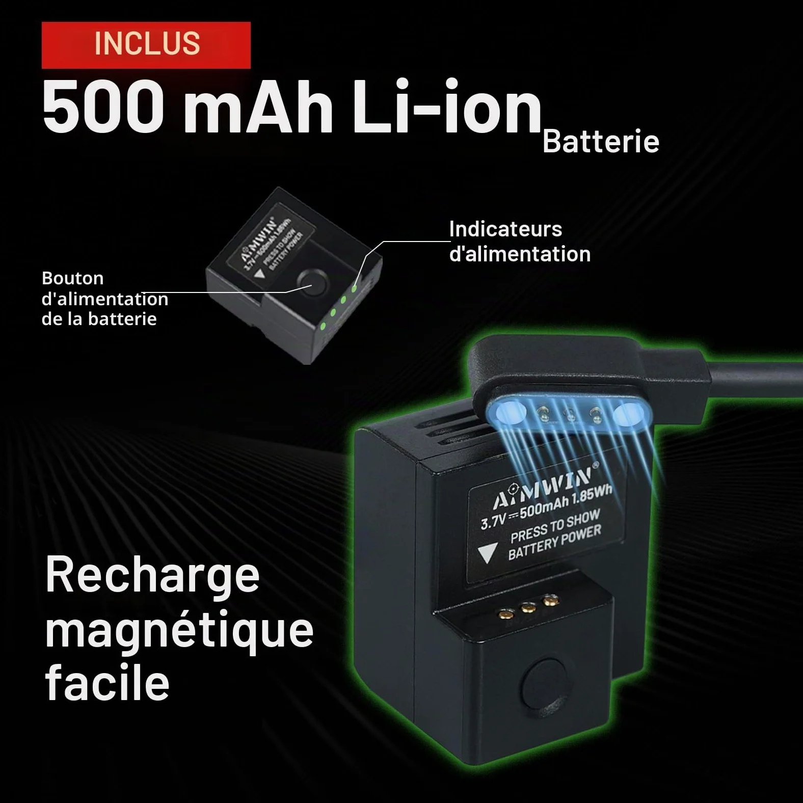 AIMWIN WL10 GL Lampe LED Tactique 900 Lumens Indicateur Vert Recharge Magnétique Montage Rail Universel