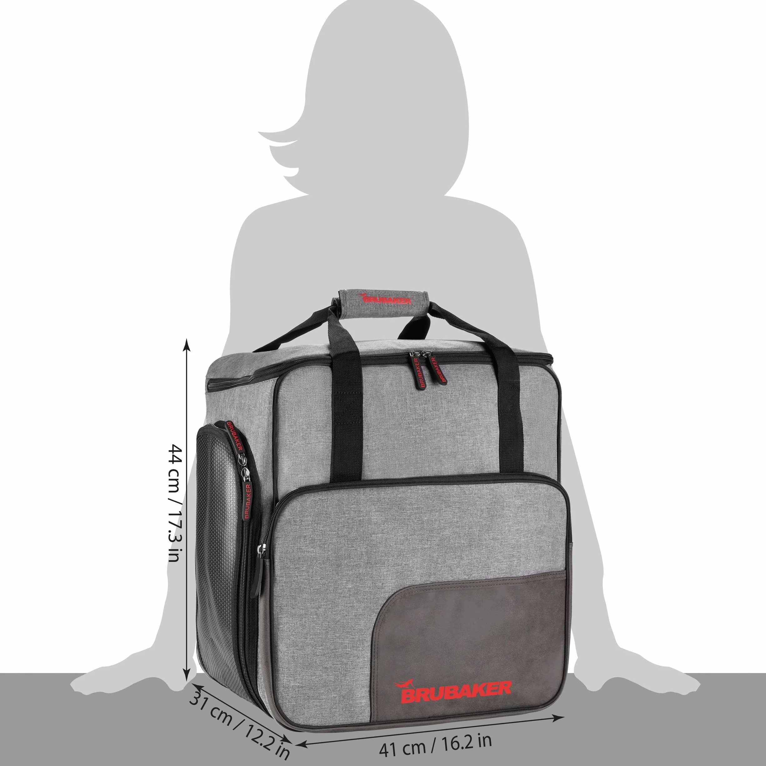 BRUBAKER Set de Ski Carver Performance - Housse et Sac pour 1 Paire de Skis, Bâtons, Chaussures, Casque - Noir/Gris chiné