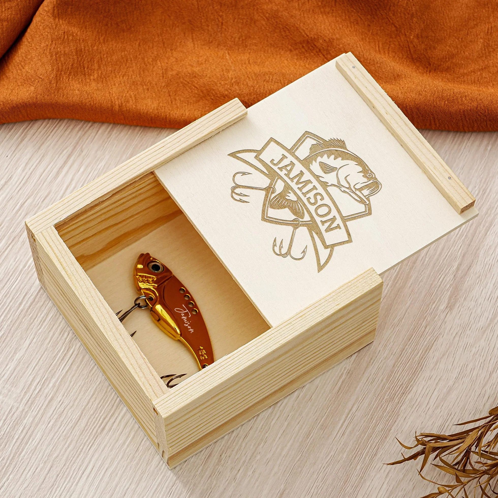 VIB Angelköder Coffret cadeau personnalisé en métal Graviert Angelzubehör Lasergravur Holzbox