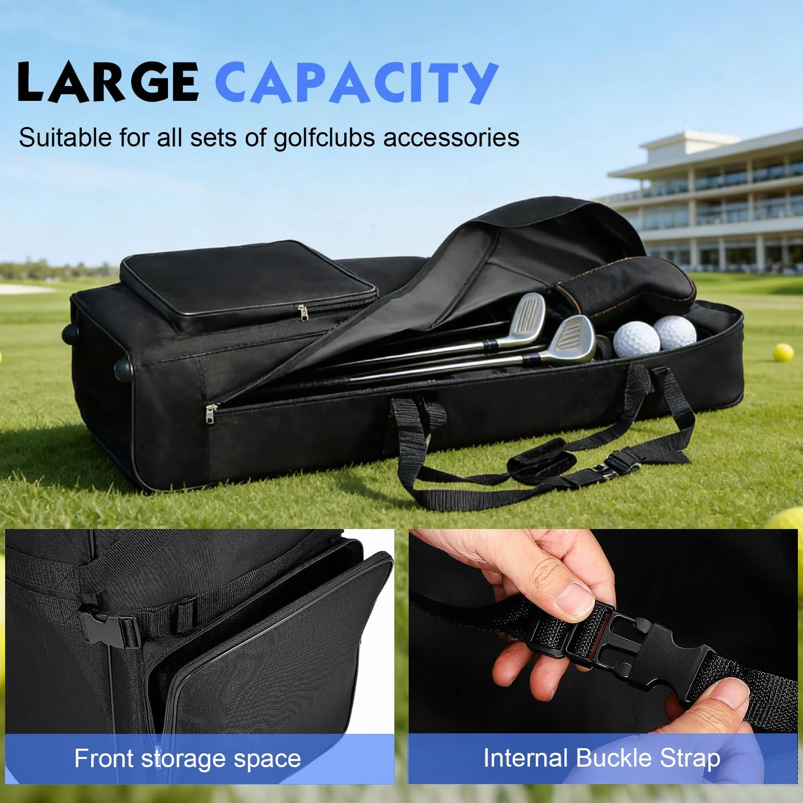 Sac de Voyage Golf avec Roues 128x38x23cm Oxford 900D Pliable Résistant à l'Eau Noir
