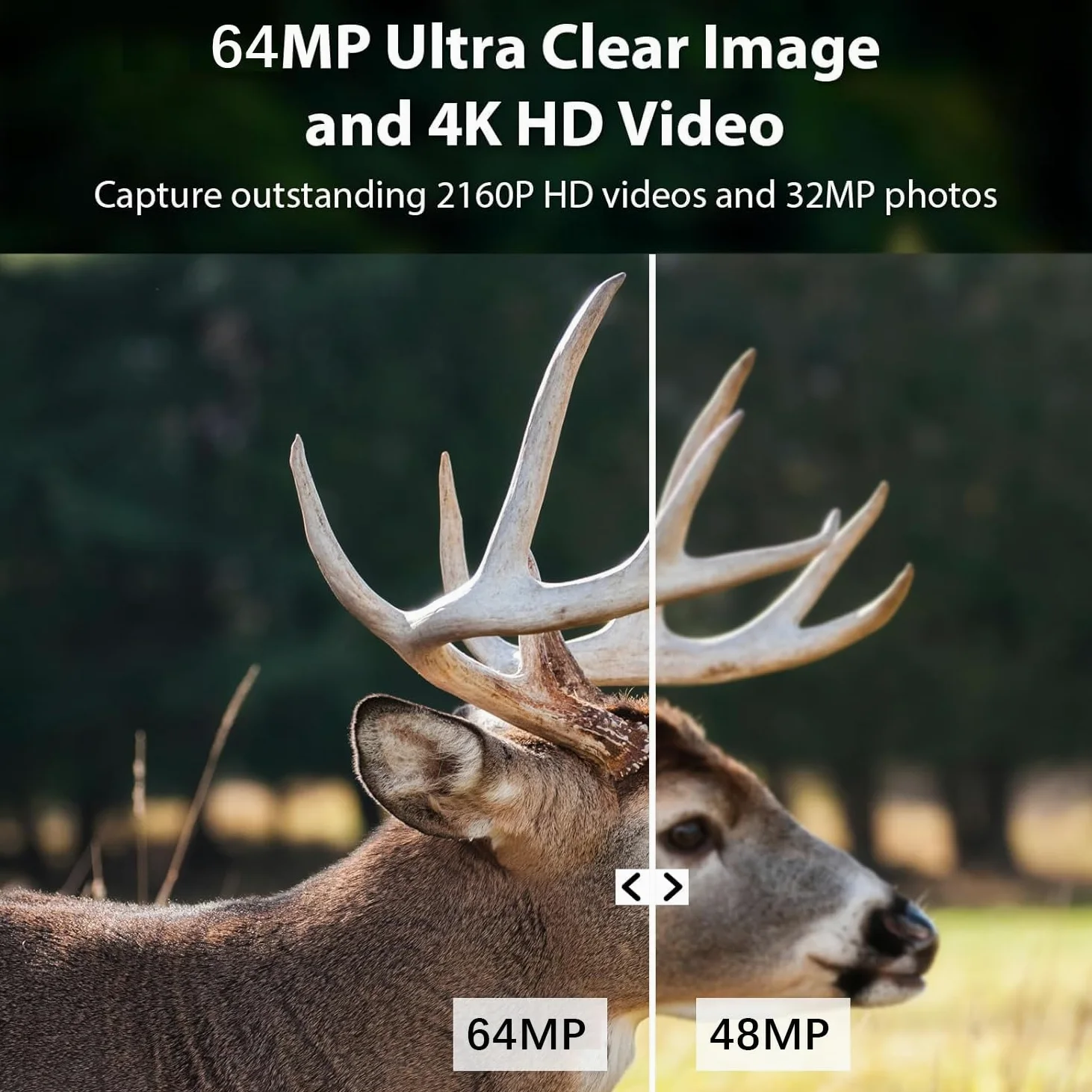 BlazeVideo Caméra de chasse 4K 64 MP avec détecteur de mouvement, vision nocturne, caméra de nuit grand angle 120°, vitesse de déclenchement rapide de 0,1 s, étanche IP66