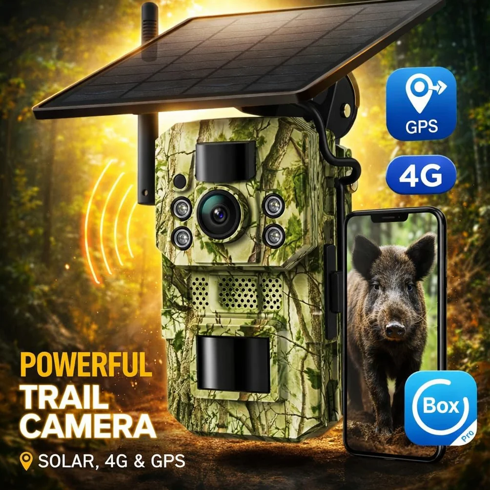 Caméra Solaire 4G LTE avec GPS – Caméra de Surveillance Extérieure, Carte SIM Compatible, Batterie + Panneau Solaire, Carte SD 32 Go Incluse, Vision Nocturne HD, IP66, Détection PIR (Verde)