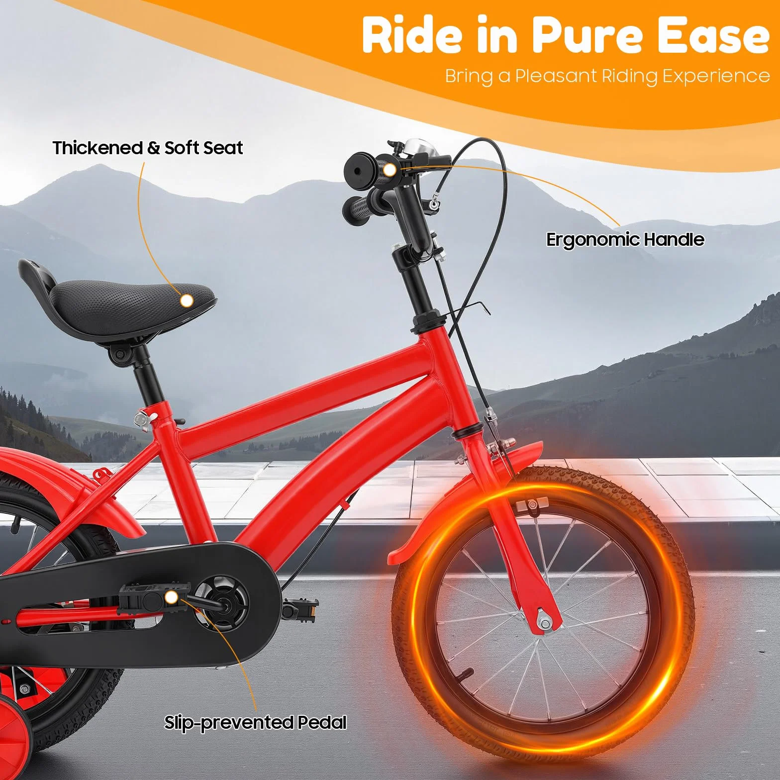 Vélo enfant 14 pouces roues stabilisatrices double freinage selle réglable