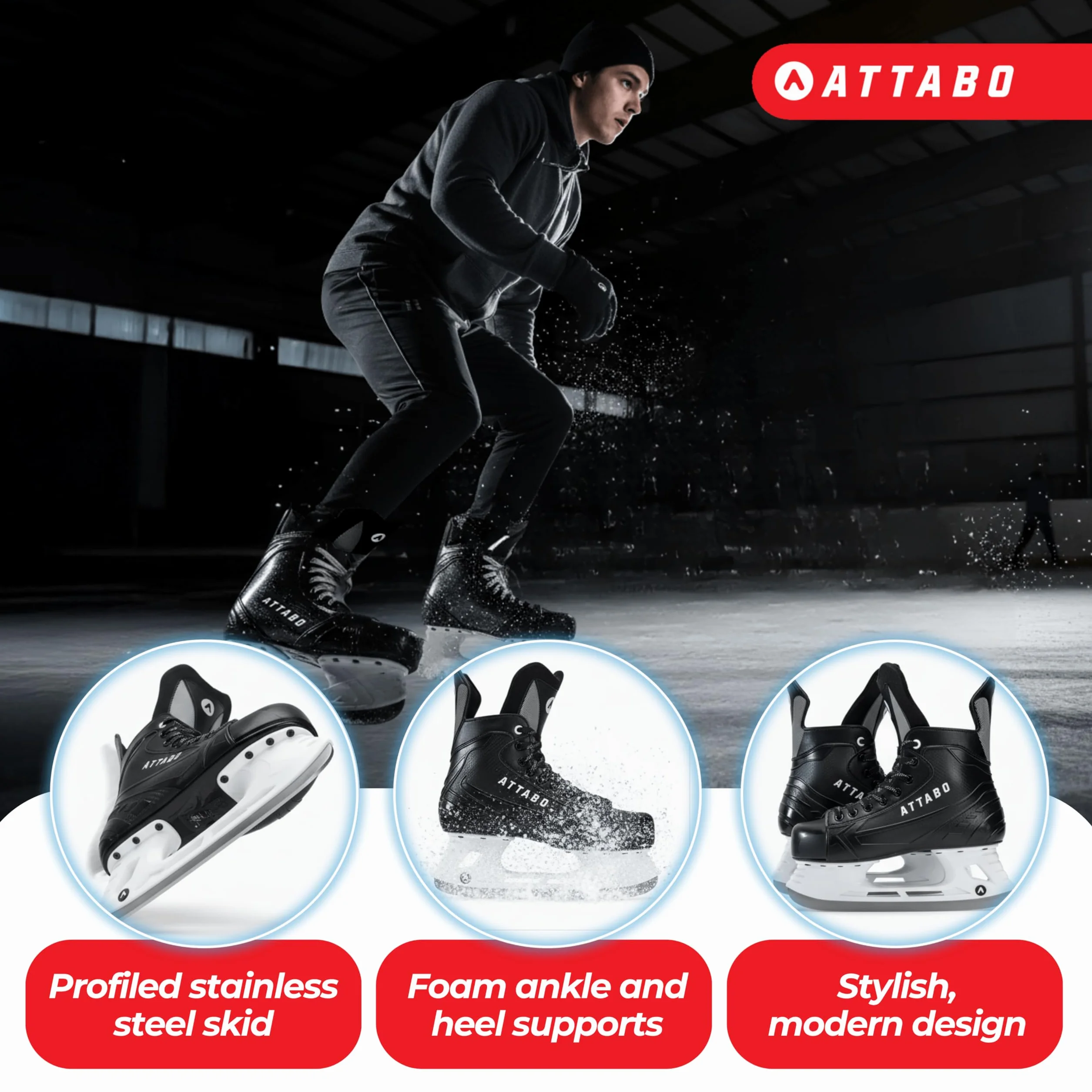 Patins de Hockey sur Glace Homme Taille 39 EU Lame Acier Inoxydable Noir