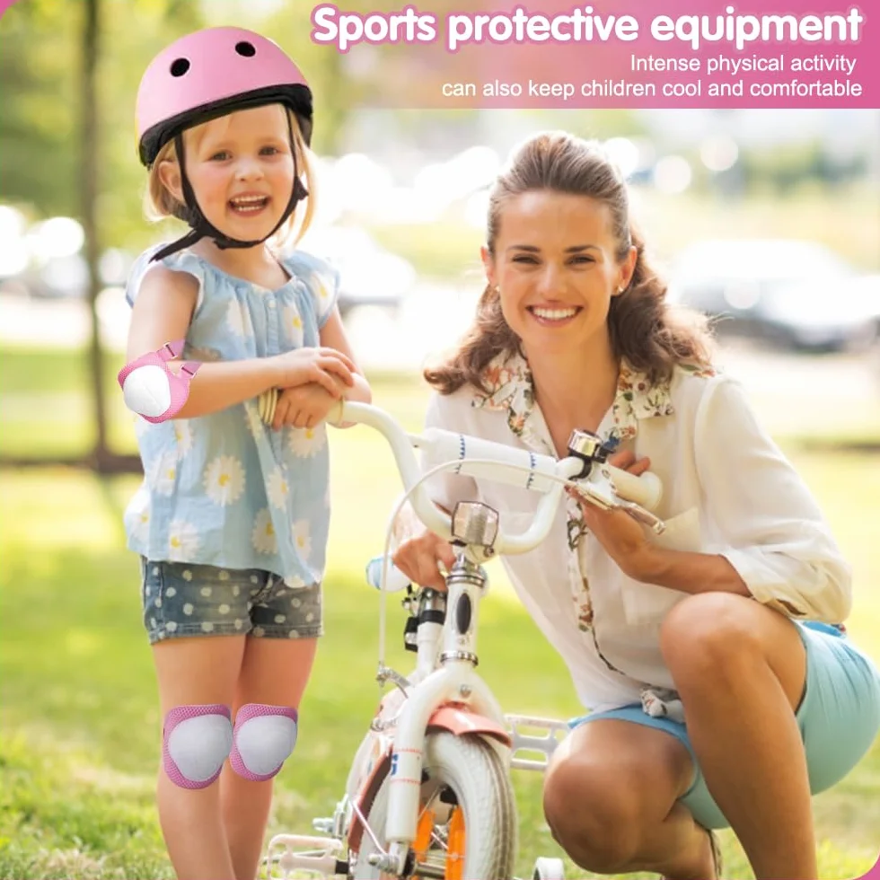 Mizikuu Protection Roller Enfant 7 en 1 Casque Vélo Kit Coudières Genouillère Protège Poignets pour 3-7 Ans Skateboard BMX Patin à Glace Rose