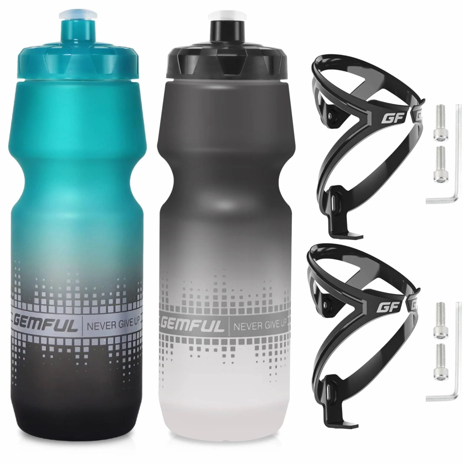 GEMFUL Gourde Vélo 750ml sans BPA Porte-Gourde Ensemble Complet Noir et Blanc