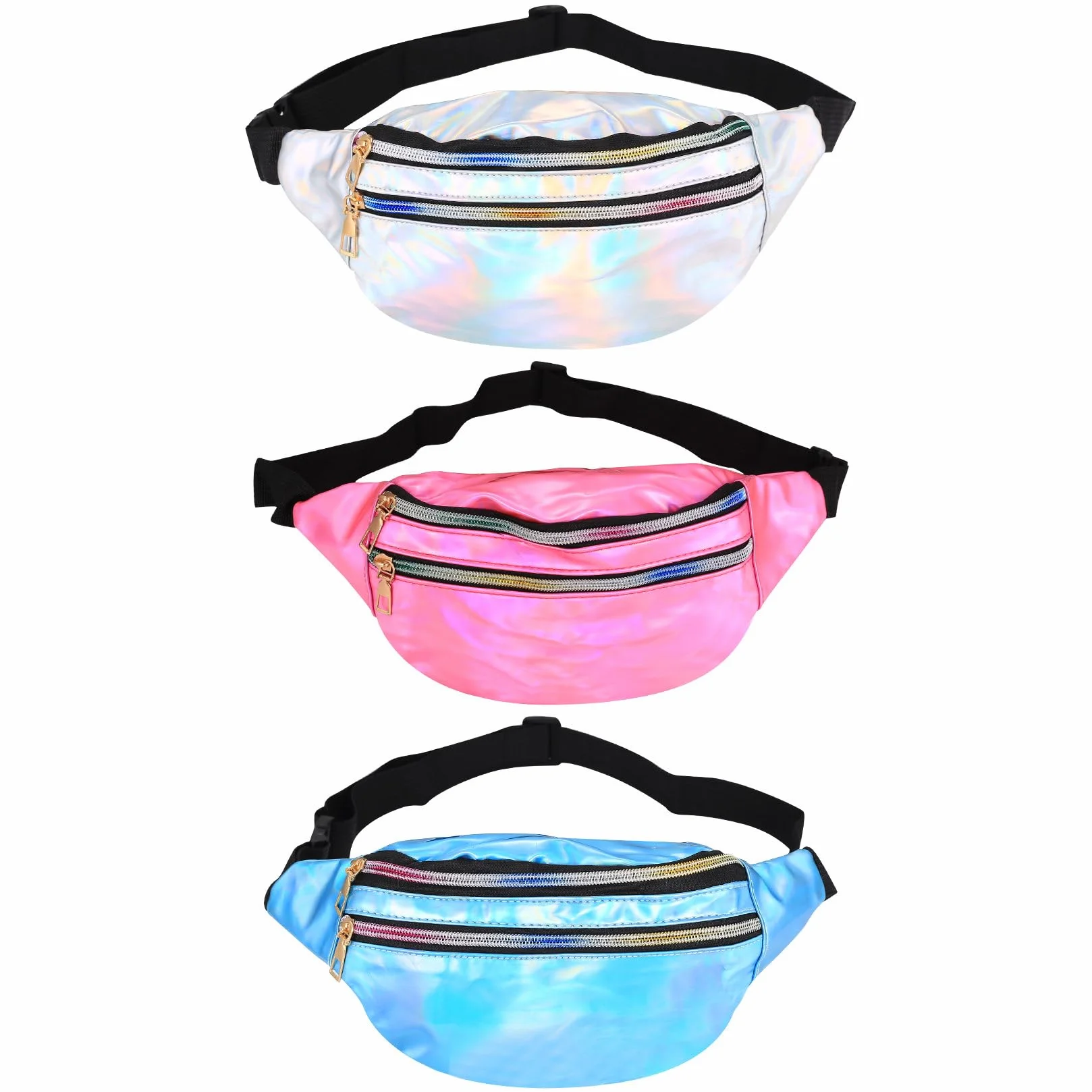 Sac Banane Homme Femme Sport, Sacoche Banane Réglable en PU Holographique, étanche pour Voyage Randonnée