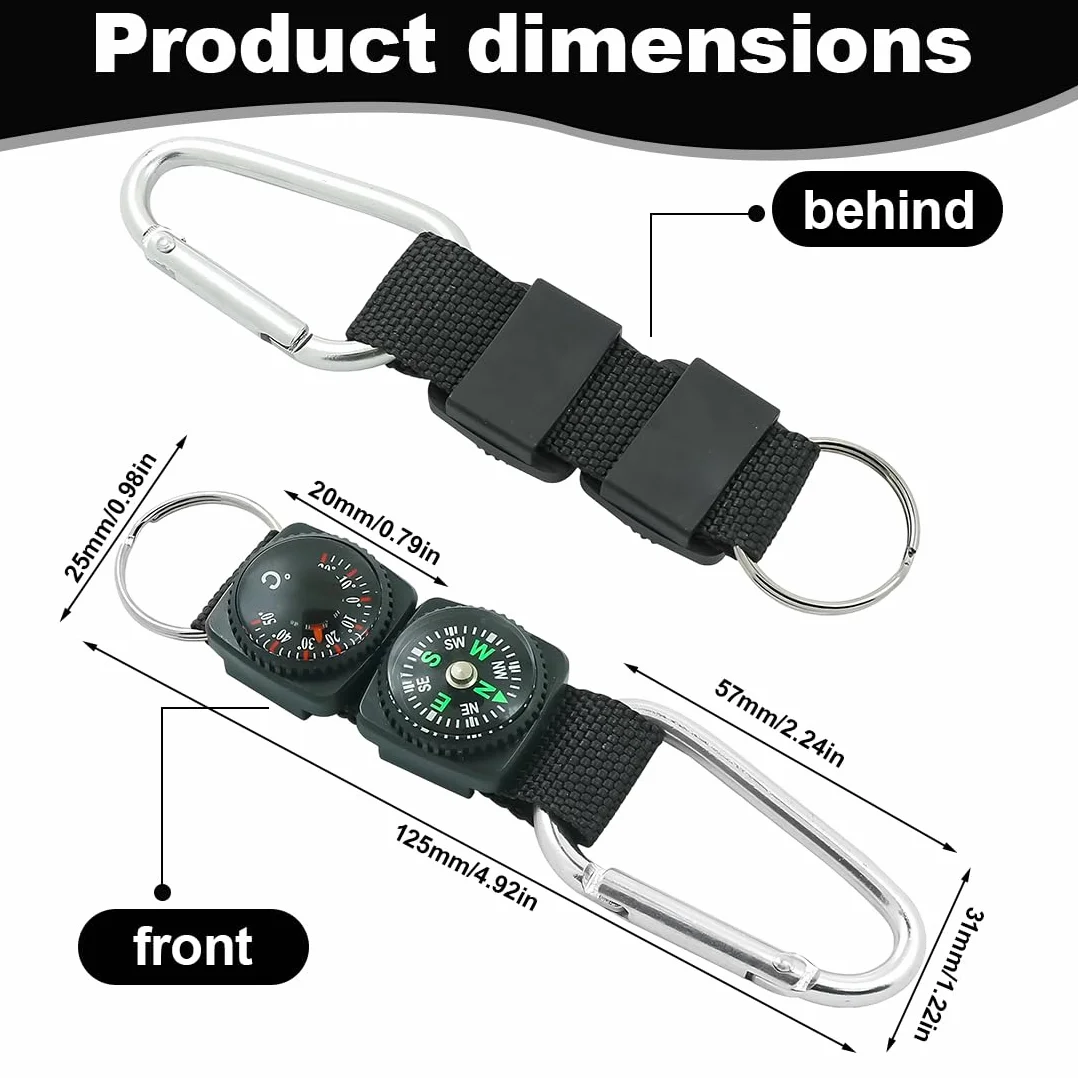Porte-clés Boussole avec Thermomètre Multifonctionnel pour Randonnée Camping Extérieur