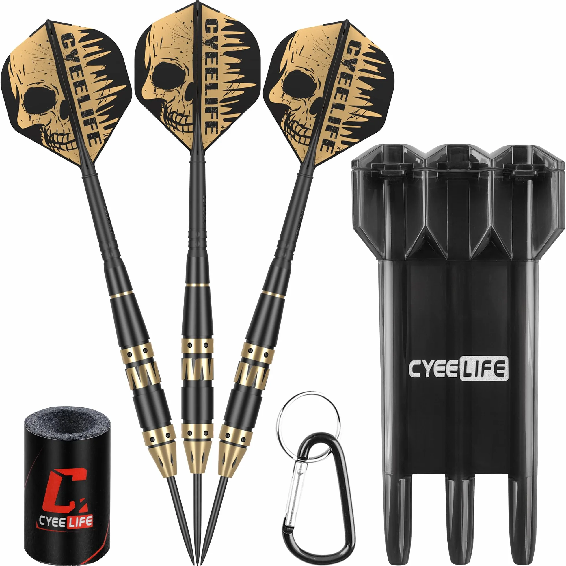 CyeeLife Flechette Pointe Acier 24g Barrels en Laiton Set de fléchettes avec Flights Aiguiseur Coffret