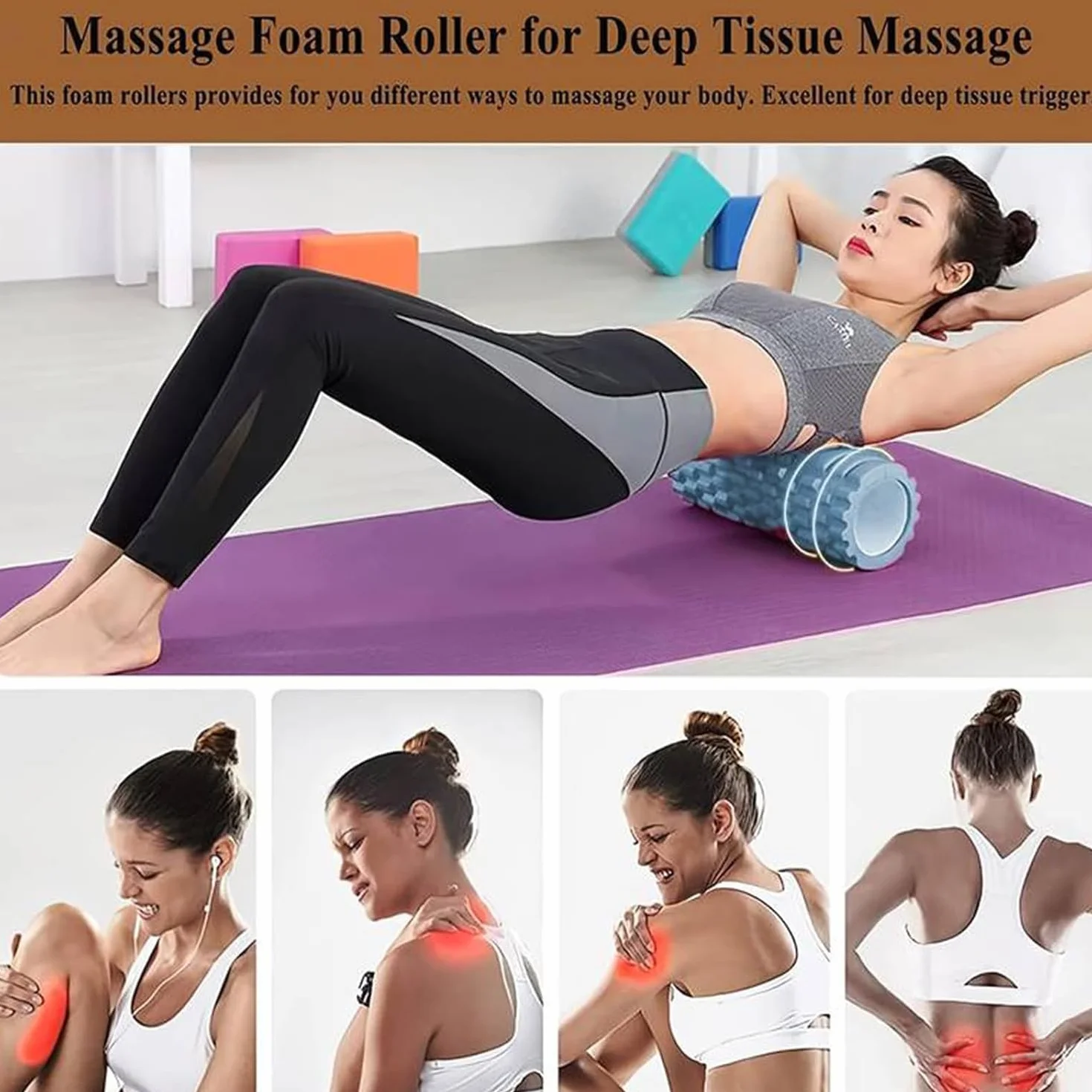 Senken Rouleau de fascia pour la colonne vertébrale 30x10 cm, rouleau en mousse dur avec texture de massage 3D