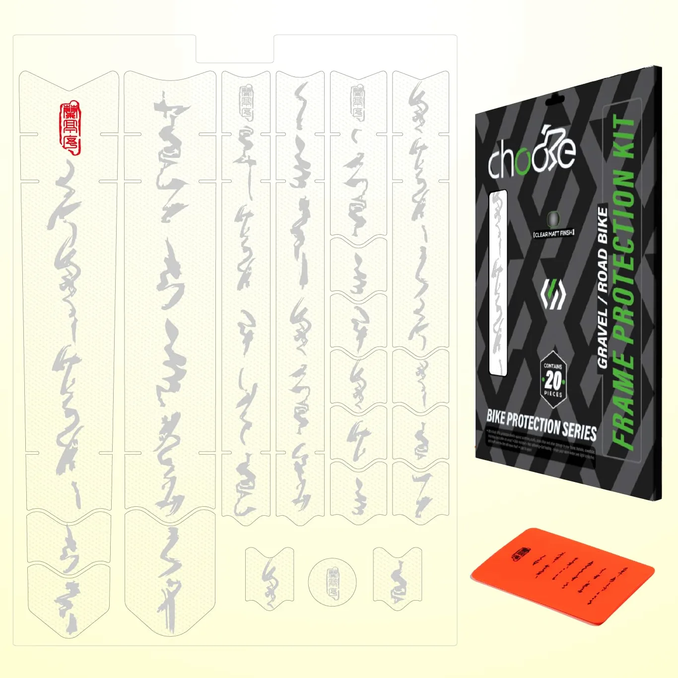 Chooee Lot de 20 autocollants de protection pour cadre de vélo de route/gravier, pour tubes supérieurs et inférieurs, fourche supérieure et inférieure arrière, noir/transparent