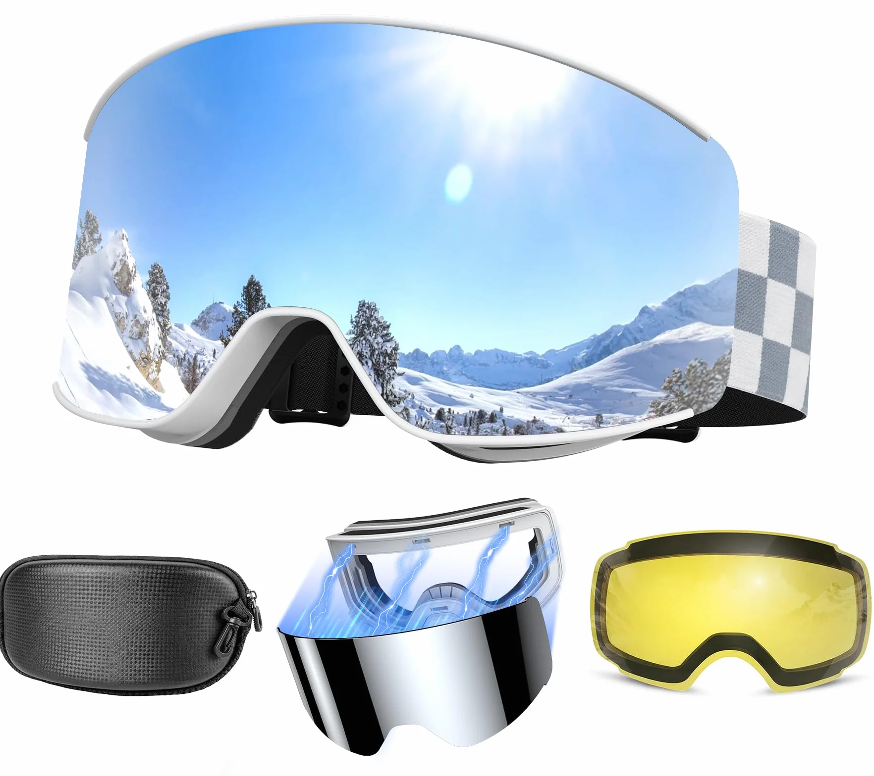 Kit de Lunettes de Ski Magnétique avec 2 Écrans Détachables, Design Torique, Anti-UV, Anti-buée
