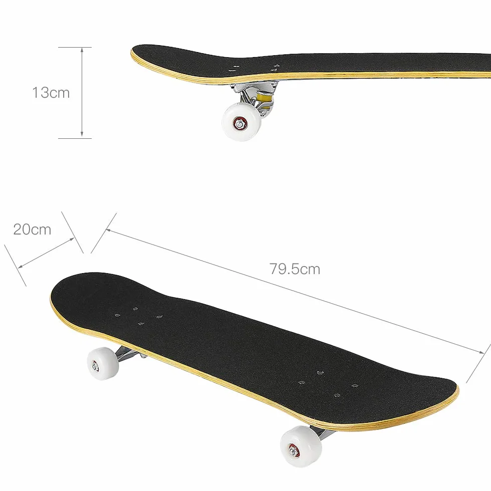 Skateboard Complet Double Kick Maple Deck Concave Cruiser pour Enfants Adolescents Adultes Débutants
