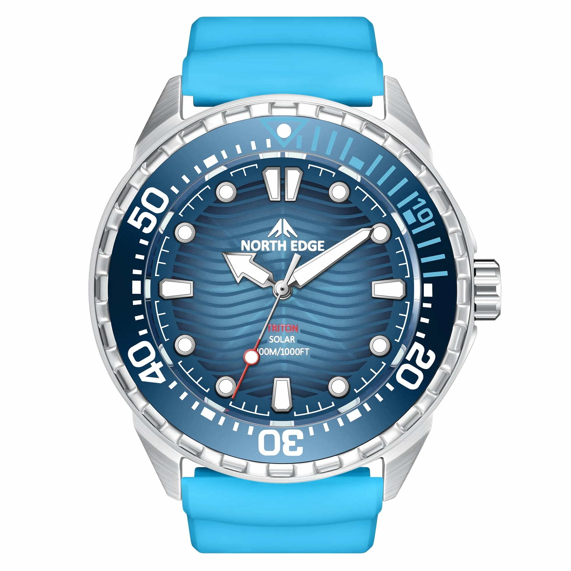 NORTH EDGE Montre de plongée à énergie solaire étanche 300 m cadran lumineux bracelet silicone