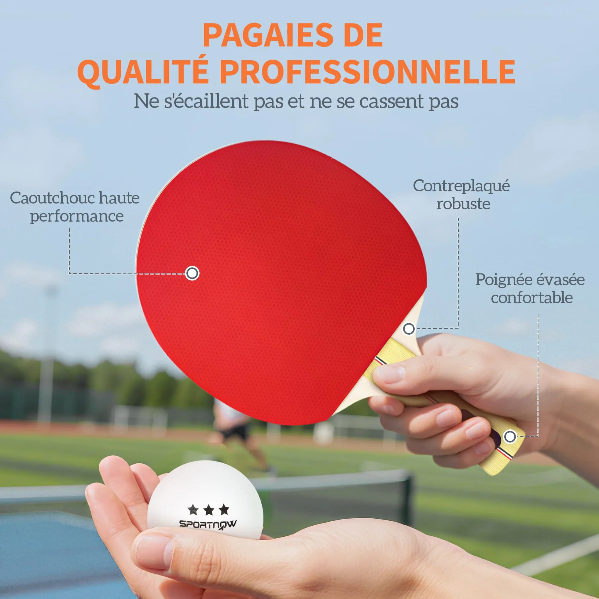 SPORTNOW Lot Raquettes Ping-Pong Tennis Table 4 Raquettes 8 Balles 1 Sac