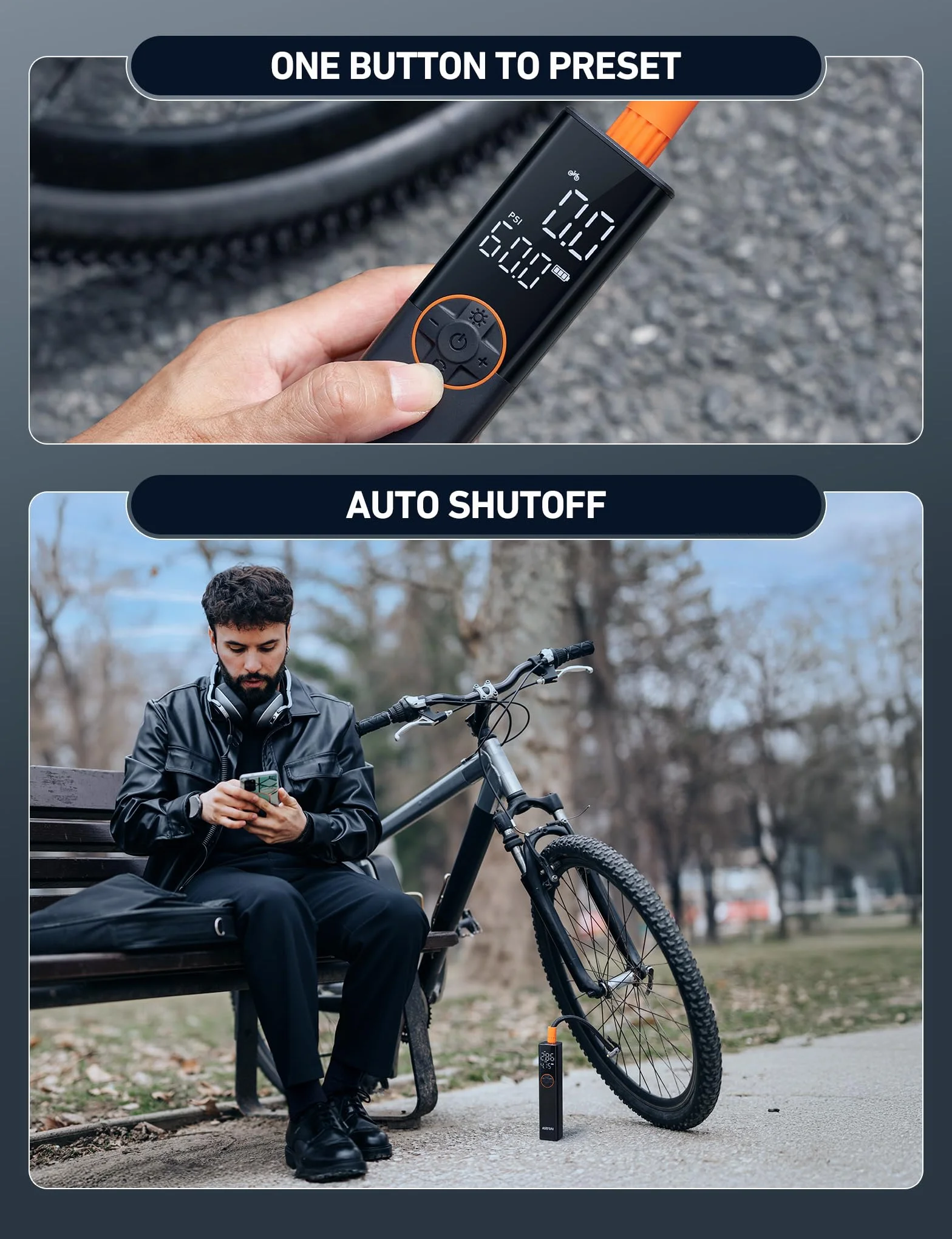 AstroAI Pompe à vélo électrique, mini pompe à vélo portable rechargeable 150 PSI pour toutes les valves, moteur haute tension spécialement conçu pour les vélos, convient à tous les vélos