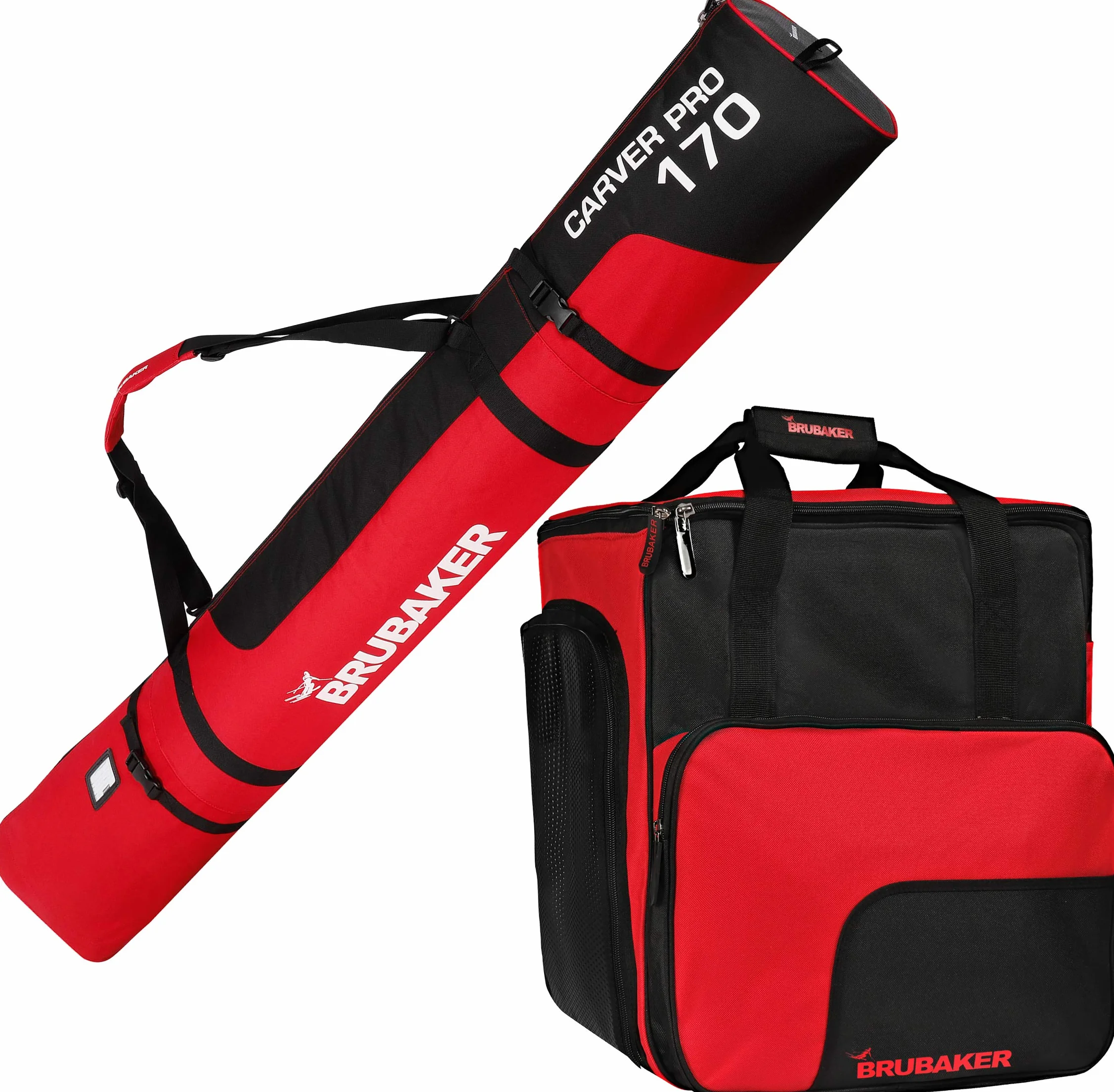 BRUBAKER Sac à Chaussures de Ski Super Function et Housse à Skis Carver Pro 170 cm Noir/Rouge