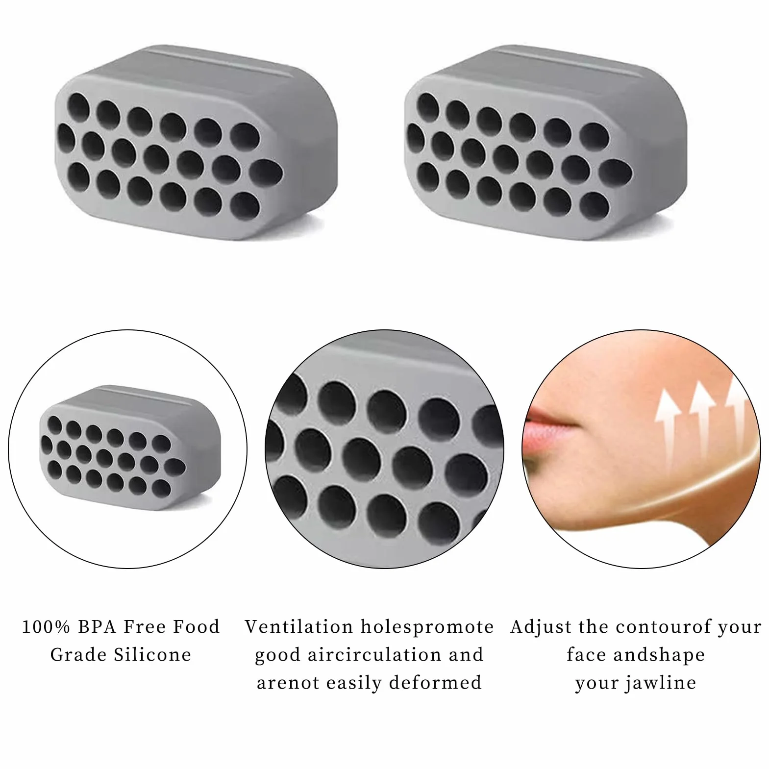 Jaw Trainer Hommes Femmes, 6 Pièces Silicone Gomme Machoire Musculation, Jawline Exercice Double Menton
