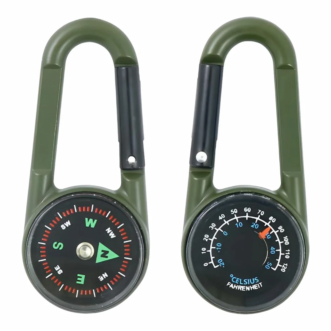 Boussole Thermomètre 3 En 1 Mousqueton Tactique Porte-Clés Camping Randonnée