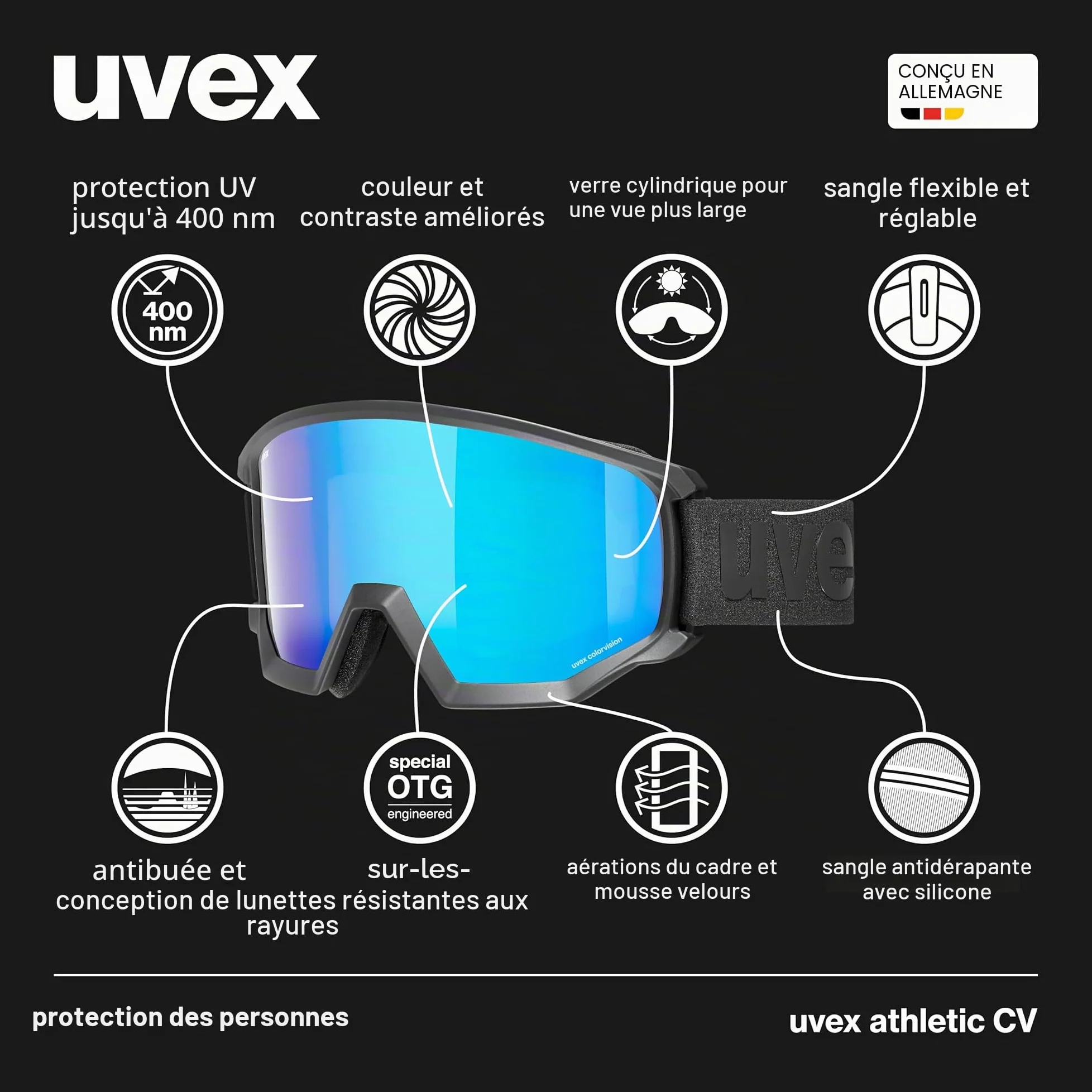 Uvex Athletic Cv lunettes de ski Unisexe-Jeunes (lot de 1)