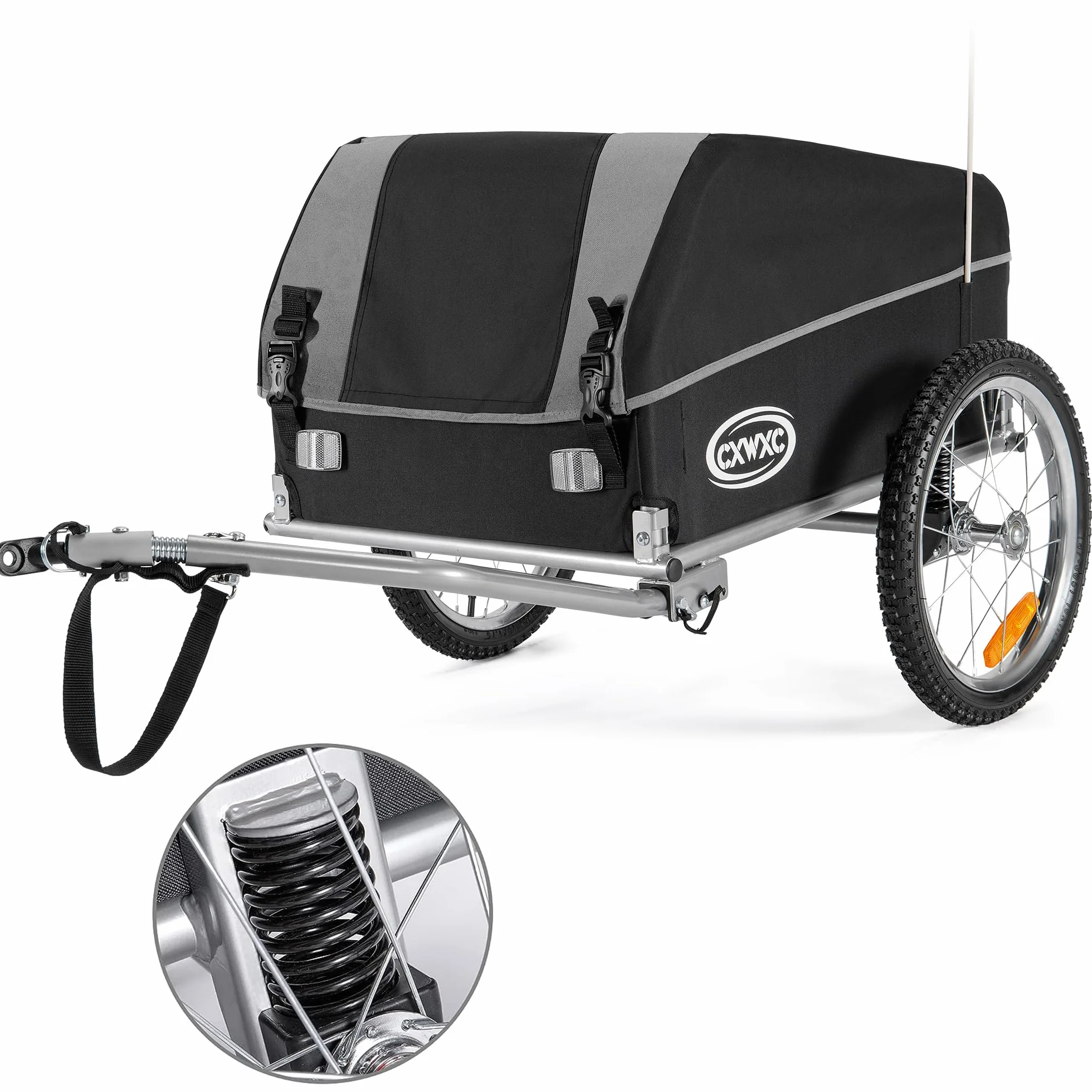 Remorque Velo Cargo Pliante avec Amortisseur, Capacité 120L 40kg, Signal de Sécurité, Bâche Jaune