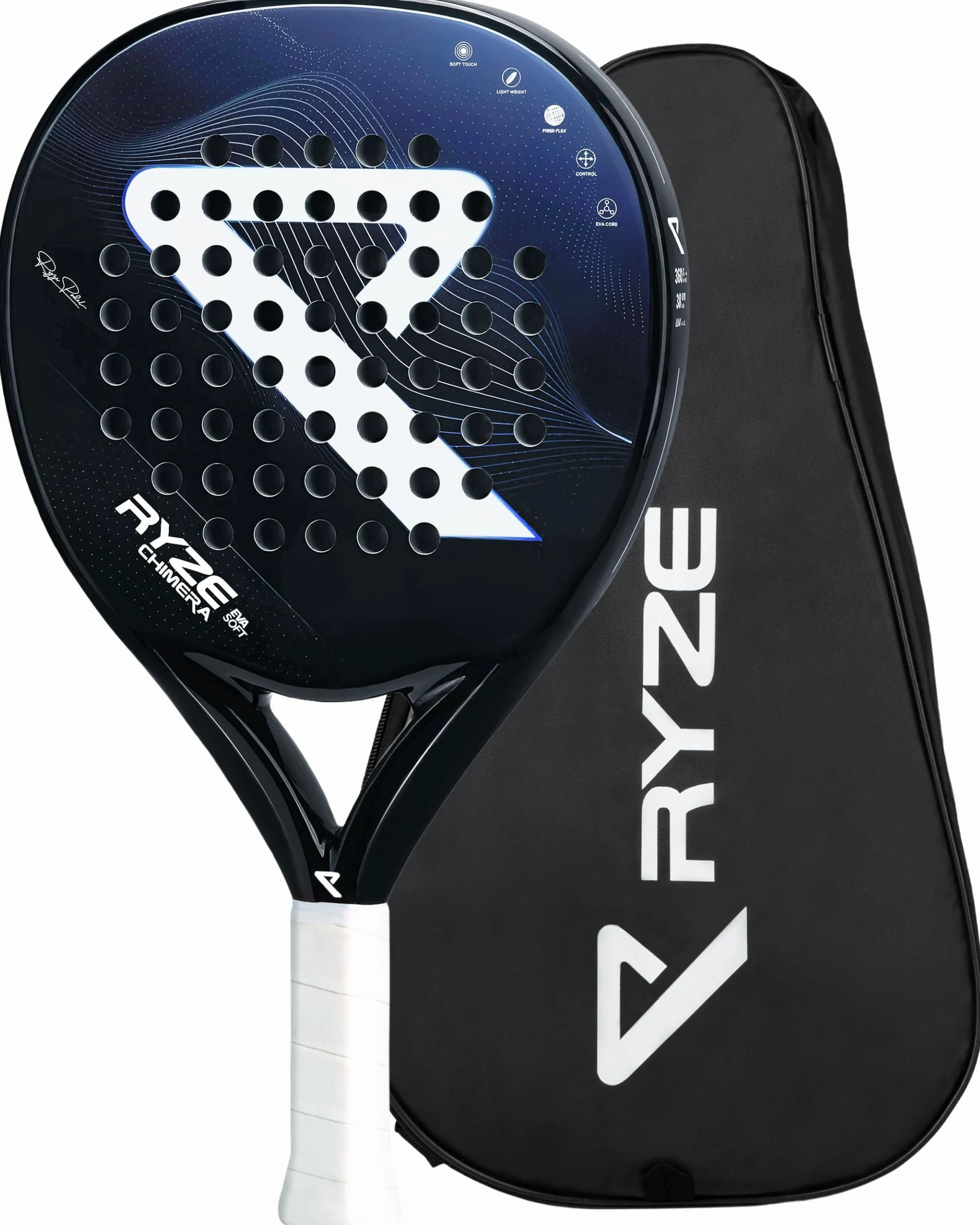 RYZE Chimera Raquette de Padel - Carbone & Fibre de Verre - Contrôle + Précision Maximum - Padel Raquette avec EVA-15 Flex - Structure Légère 360g - Paddle Raquette pour Homme et Femme - Étui Inclus