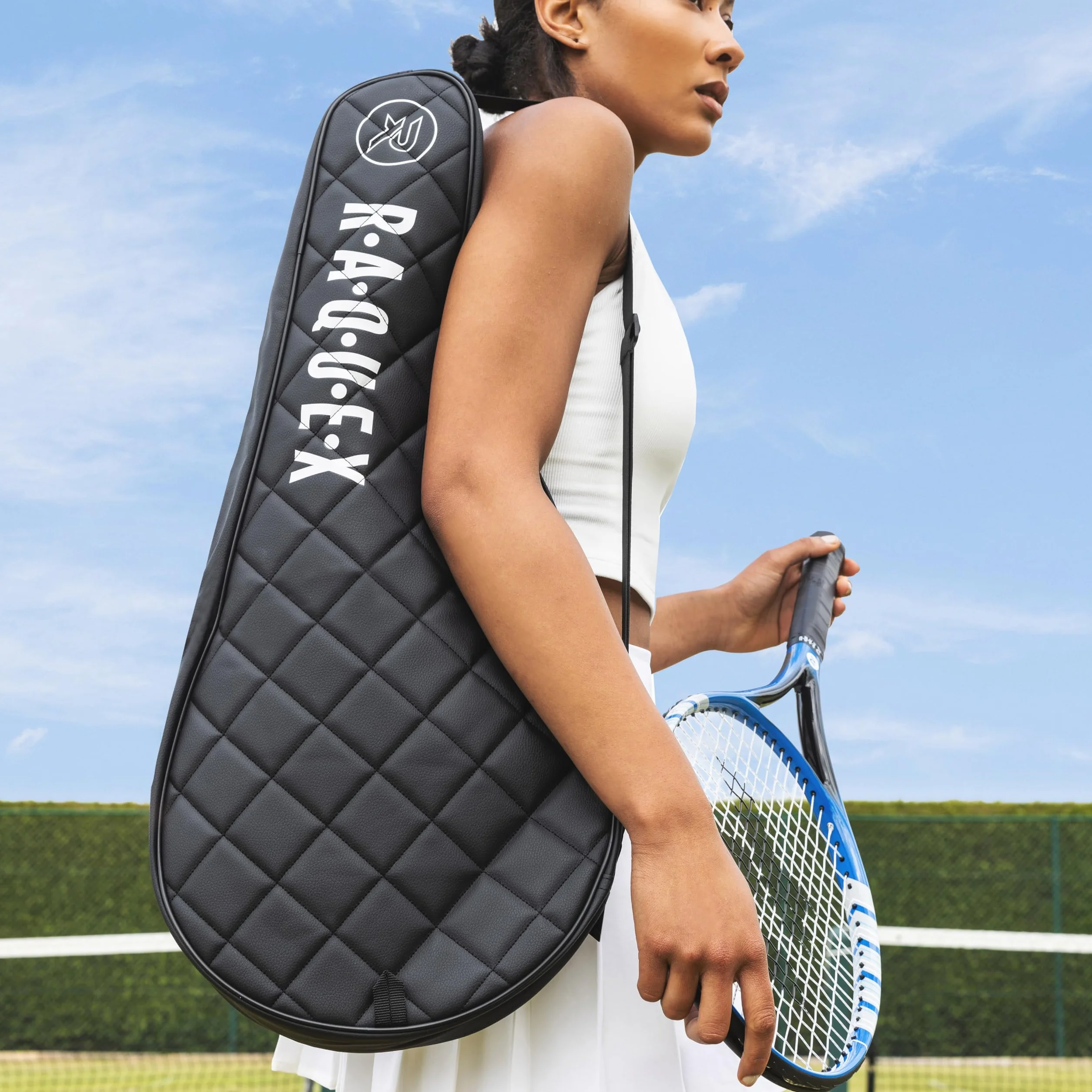 Raquex Elite Housse de protection pour raquette de tennis 2 – Sac matelassé en similicuir rembourré – Noir