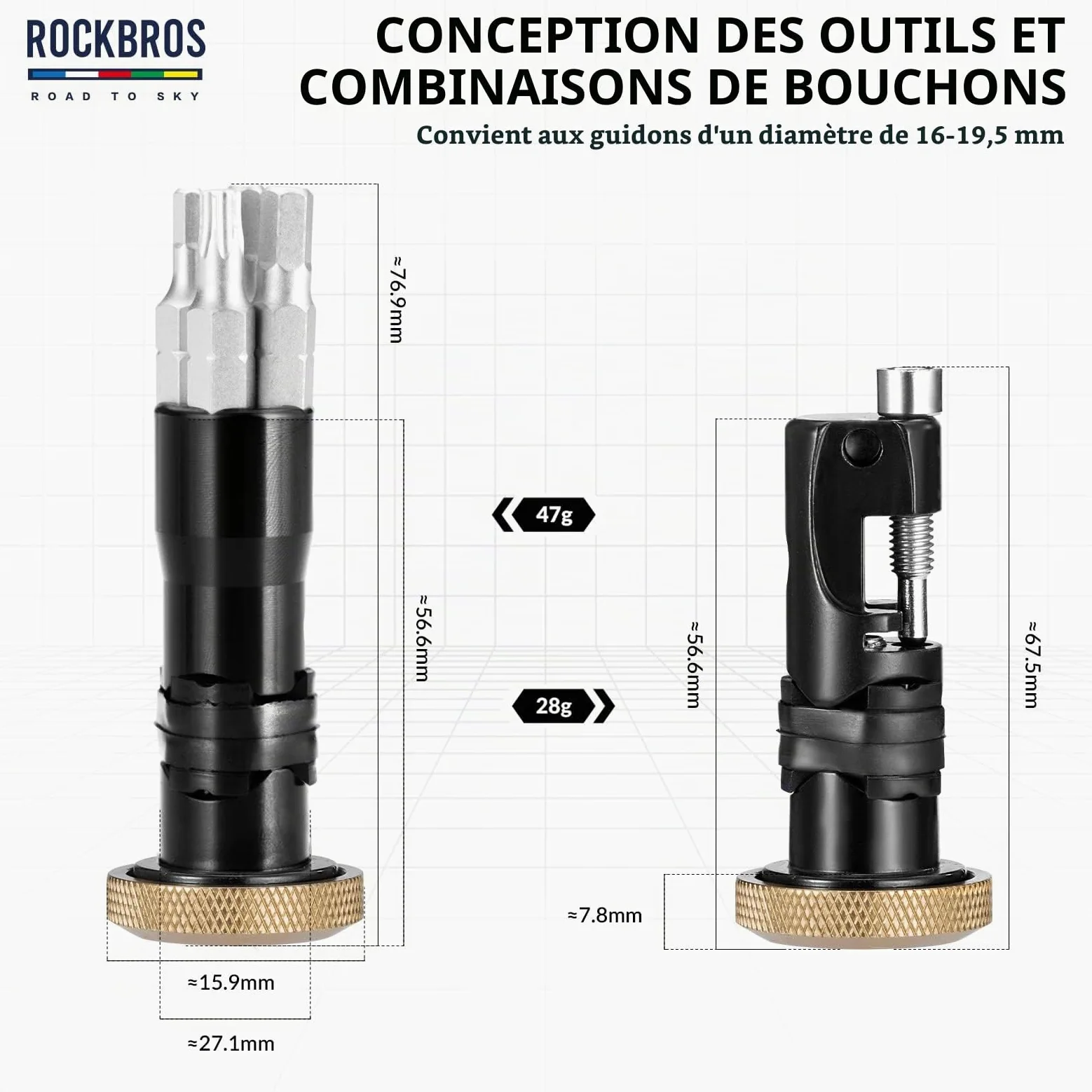 ROCKBROS Road to Sky Coupe-Cha?ne de Vélo Clés Ensemble Embout Bouchon Guidon Multitool 6 en 1 Universel Pince à Maillons Outil Réparation Multifonctionnel Alliage d'Aluminium VTT BMX Vélo de Route