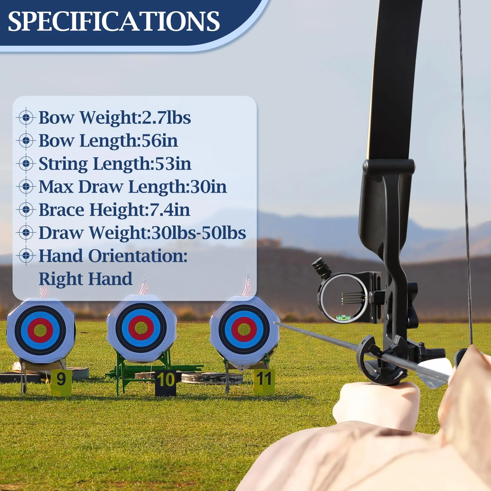 D&Q Arc de Chasse Adulte 30-45lbs avec 12 flèches pour Tir