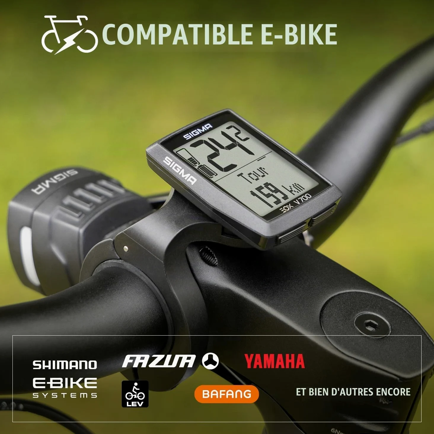 SIGMA EOX View 700 | pour vélo électrique avec Over CLAMP Butler Inclus | Compteur de vélo étanche pour vélo électrique | Compatible avec l'application gratuite EOX