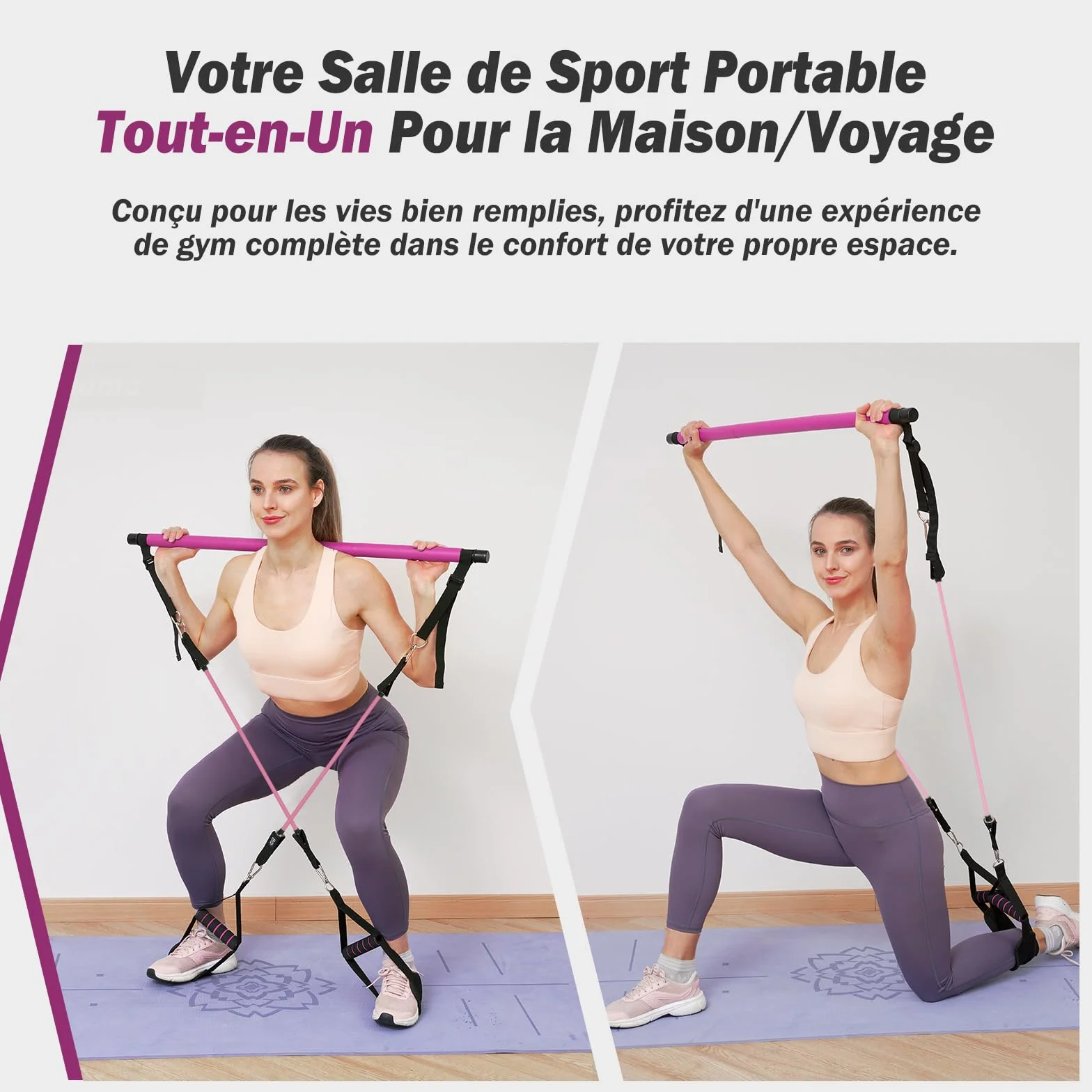 ALongSong Kit Barre de Pilates avec 4 Bandes de Résistance Élastique 20-140Lbs pour Homme Femme Musculation Yoga