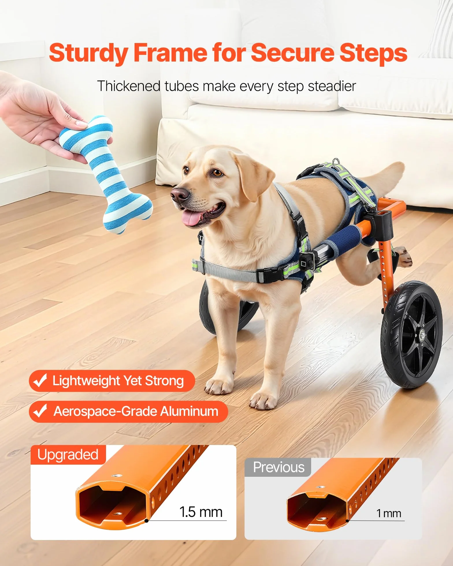 VEVOR Fauteuil Roulant pour Chien Pattes Arrières 2 Roues Taille M 15,88-21,77 kg Réglable Hauteur Largeur Longueur