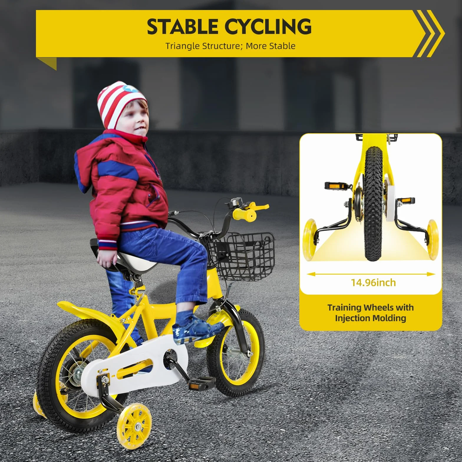 Vélo Enfant 12 Pouces Roulette Panier Siège Réglable Hauteur 50 Kg Cadre Robuste Garçons Filles 2-4 Ans