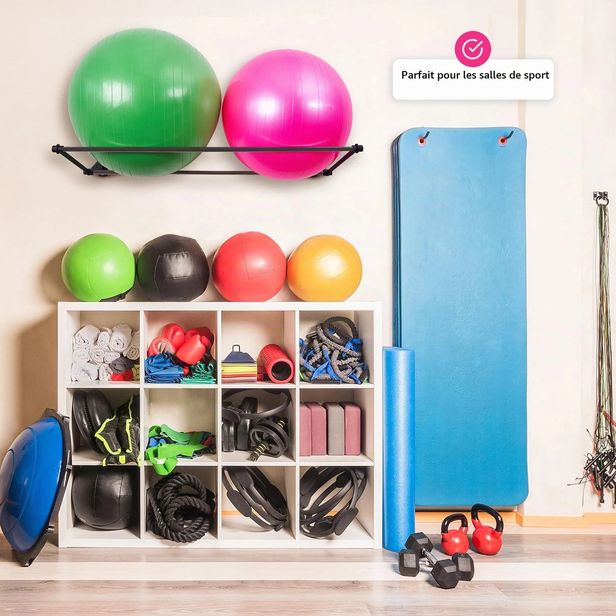 Support Mural pour Ballons d'Exercice de Fitness Stabilité Noir Mat