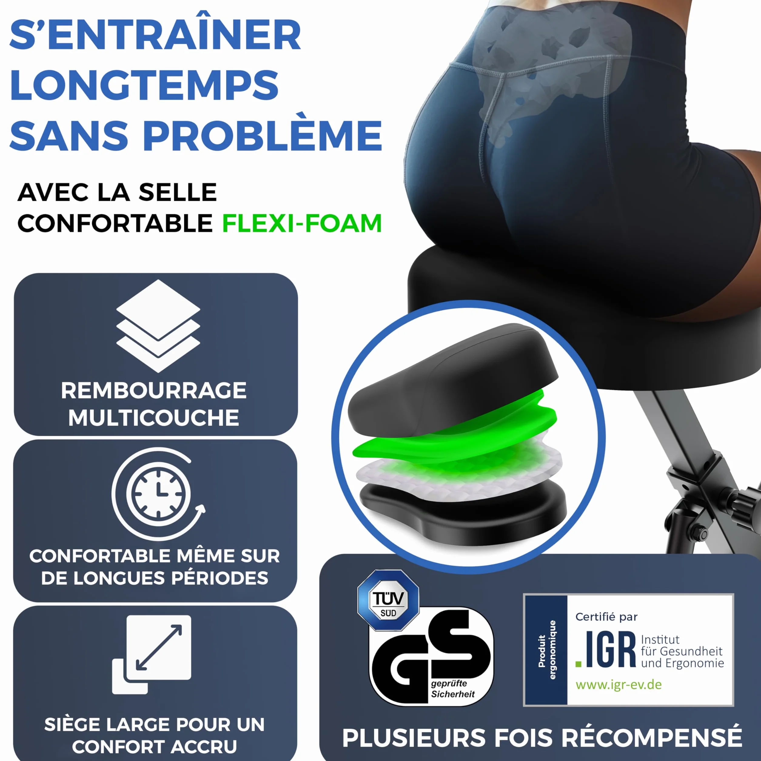 Vélo d'appartement pliable TÜV GS 150 kg silencieux confortable FlexiFoam