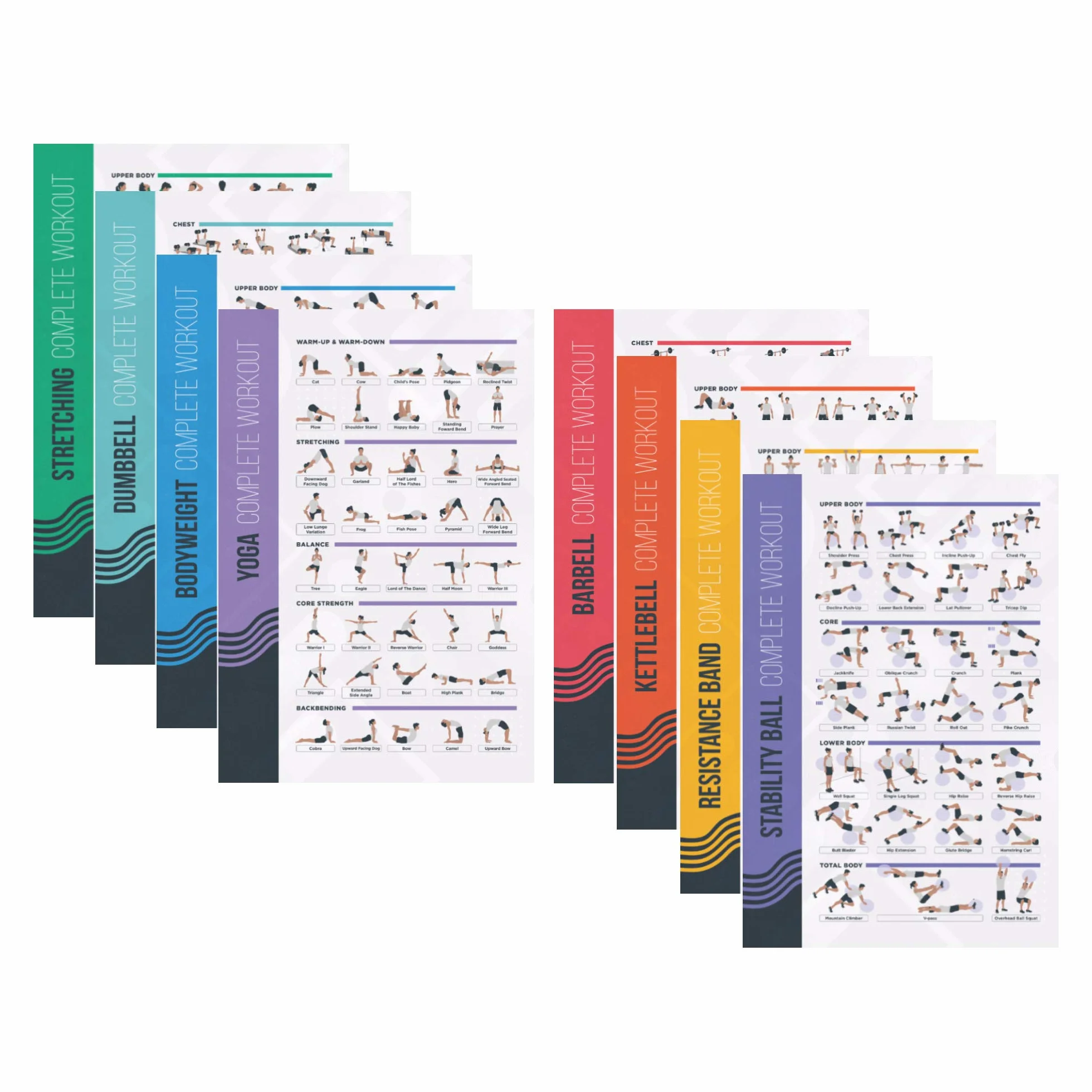 PosterMate 8 Posters Fitness Exercices Entrainement Haltère Affiche Routine Sportive Poids Libres 51x76 cm