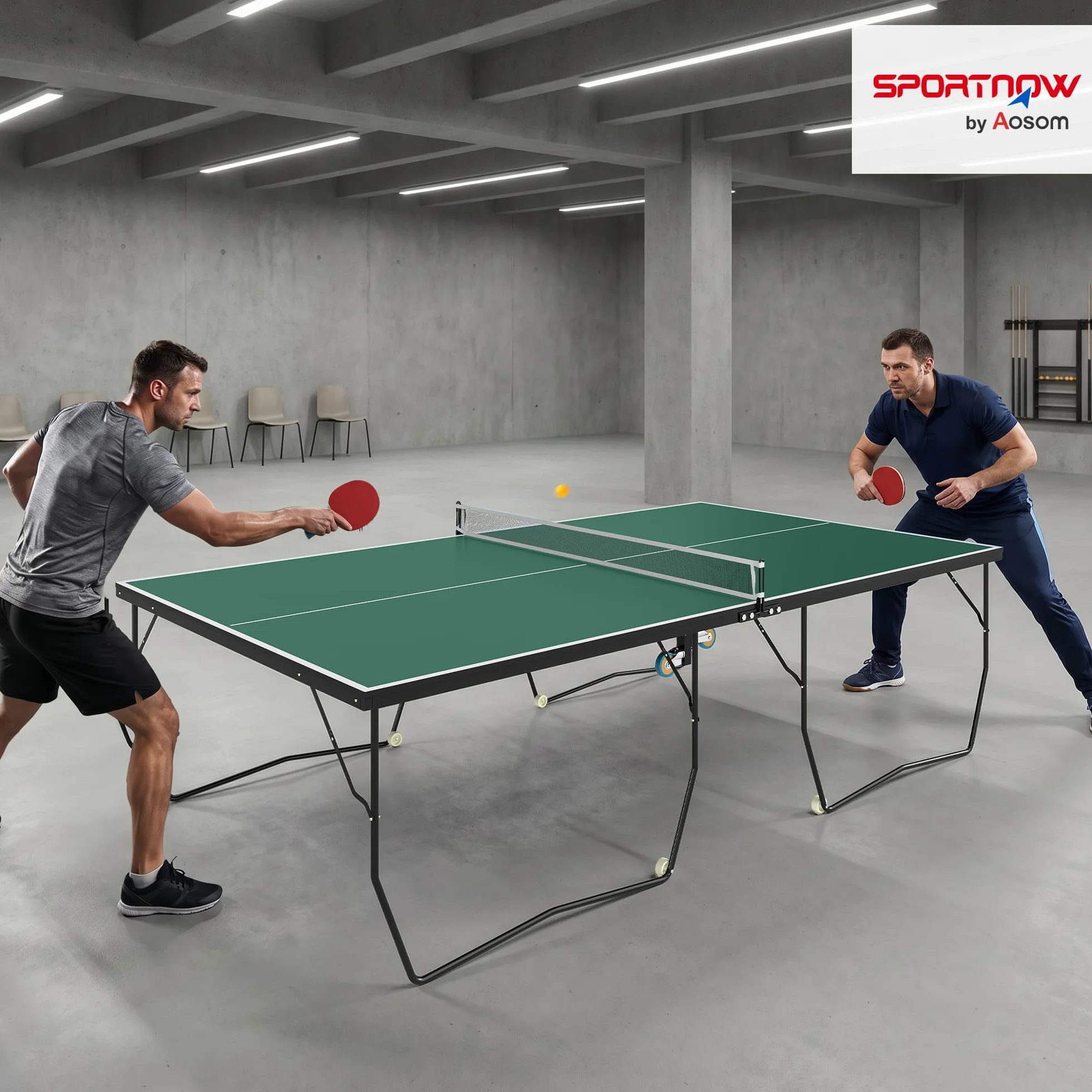 Table de ping-pong SPORTNOW pliante avec filet, roulettes, raquettes et balles, acier, vert 274x152x76 cm