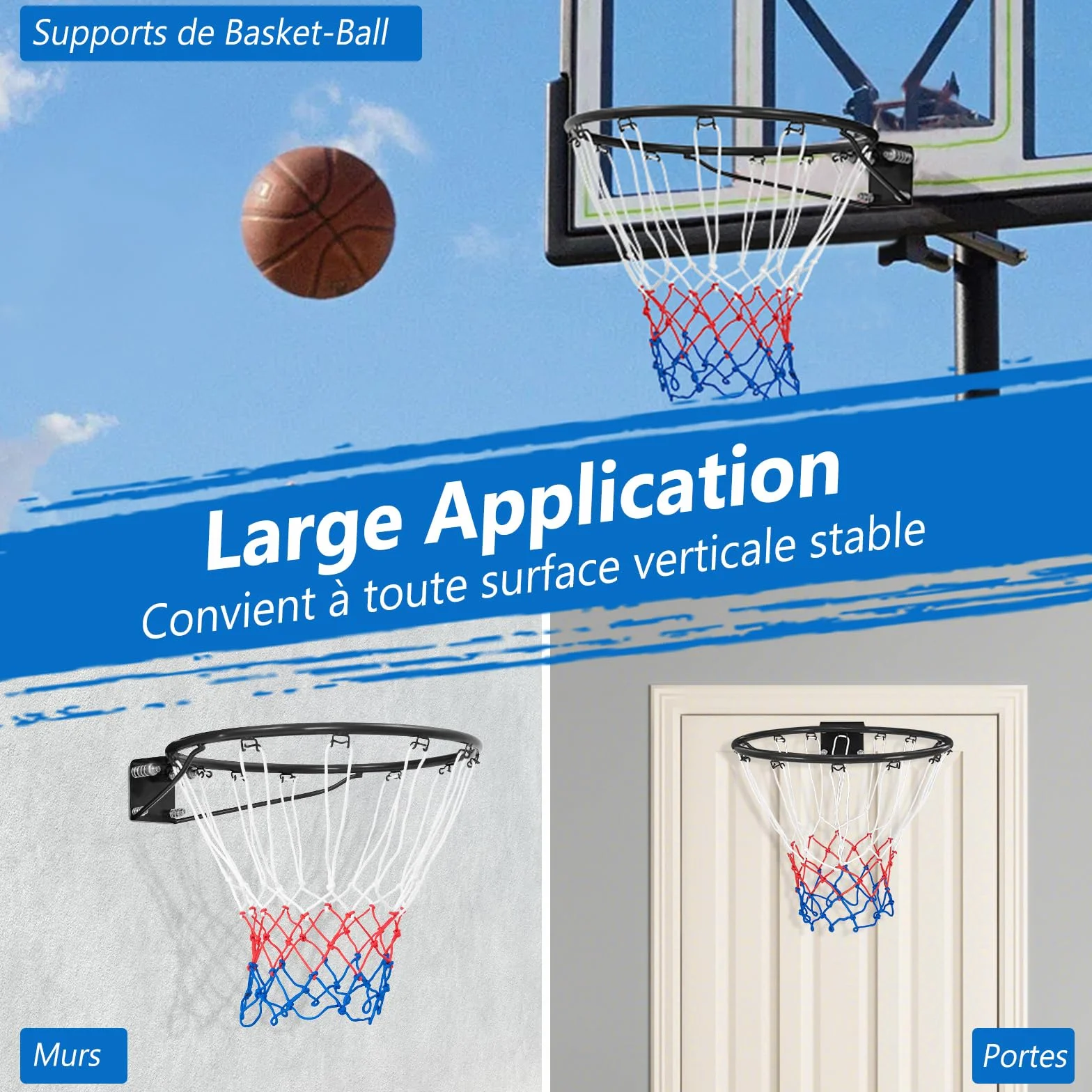 COSTWAY Panier de Basket Anneau Suspendu avec Filet, Jante Murale Universelle Intérieur Extérieur