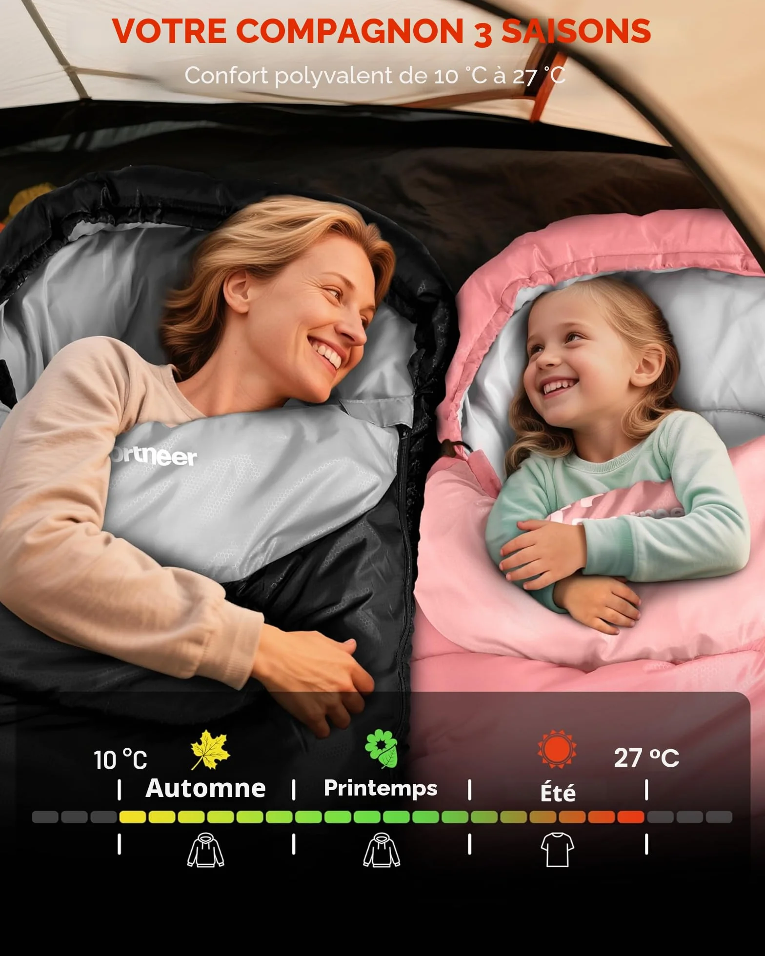 Sportneer Sac de Couchage d'extérieur Léger Portable pour Camping Randonnée Adultes Enfants