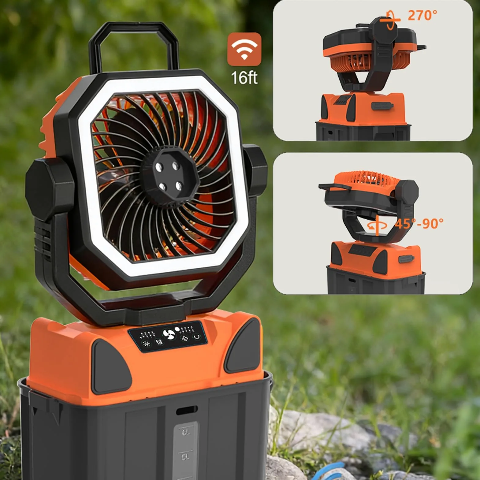 Elprico 3 in 1 Ventilateur de Camping Rechargeable, Ventilateur Brumisateur Portable 6 L avec Lumière LED, Télécommande, alimenté par Batterie 20 000 MAh pour Tente, T