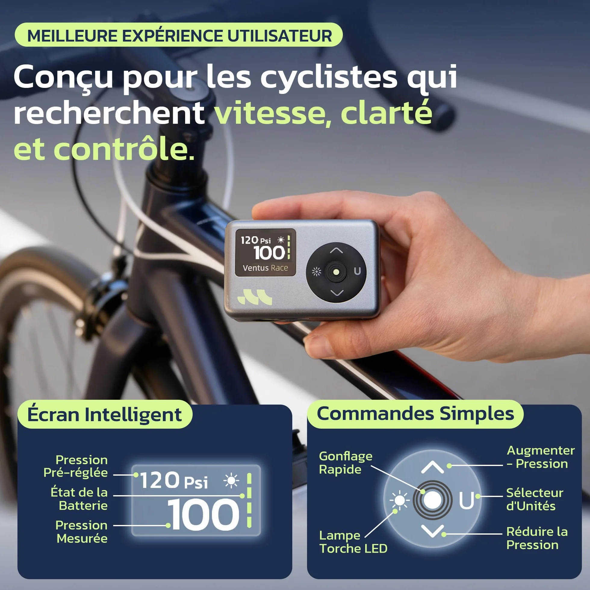 Woowind Pompe a Velo Electrique 120 PSI 8,3BAR Gonflage Rapide Mini Compresseur sans Fil