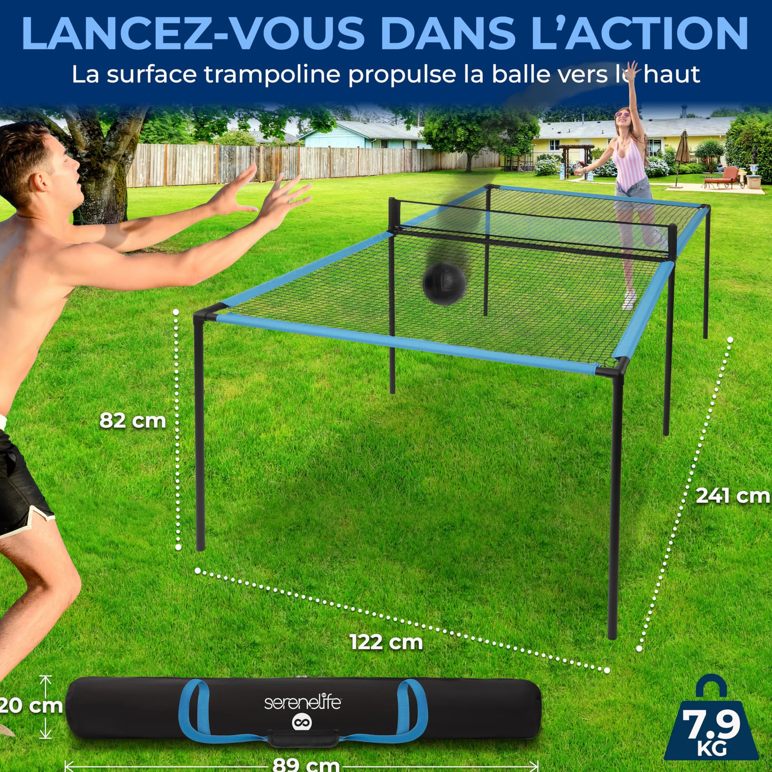 SereneLife Table de Ping-Pong Portable 240 cm avec Cadre Acier Revêtu Anti-rouille, Jeu Hand Pong Intérieur/Extérieur