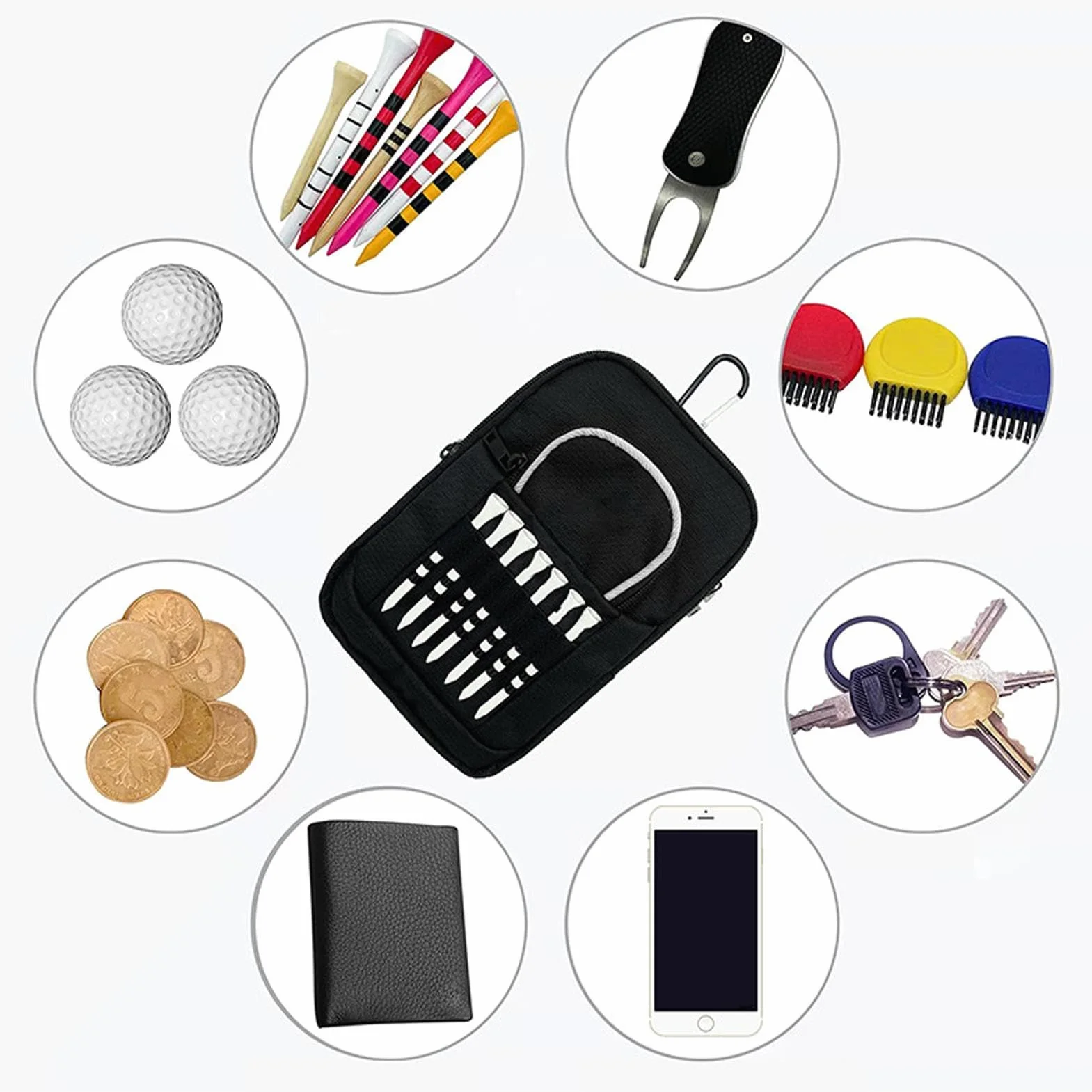 Sac pour balle de golf, pochette pour balle de golf | Organisateur de sac de golf Pochette pour objets de valeur de golf,Pochette pour balle de golf, sac organisateur de tee-shirt de golf, pochette po