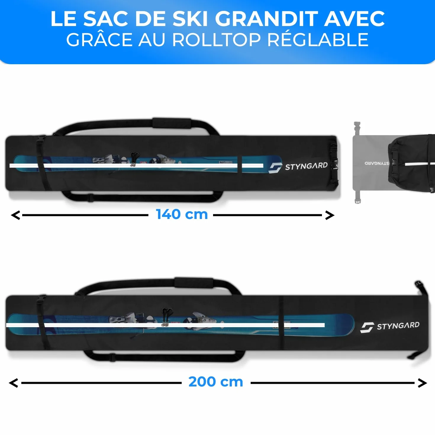 STYNGARD Double Sac de Ski pour 2 Paires de Skis 200 cm - Sac à Skis Robuste avec Rembourrage imperméable Modèle Kitzbühel