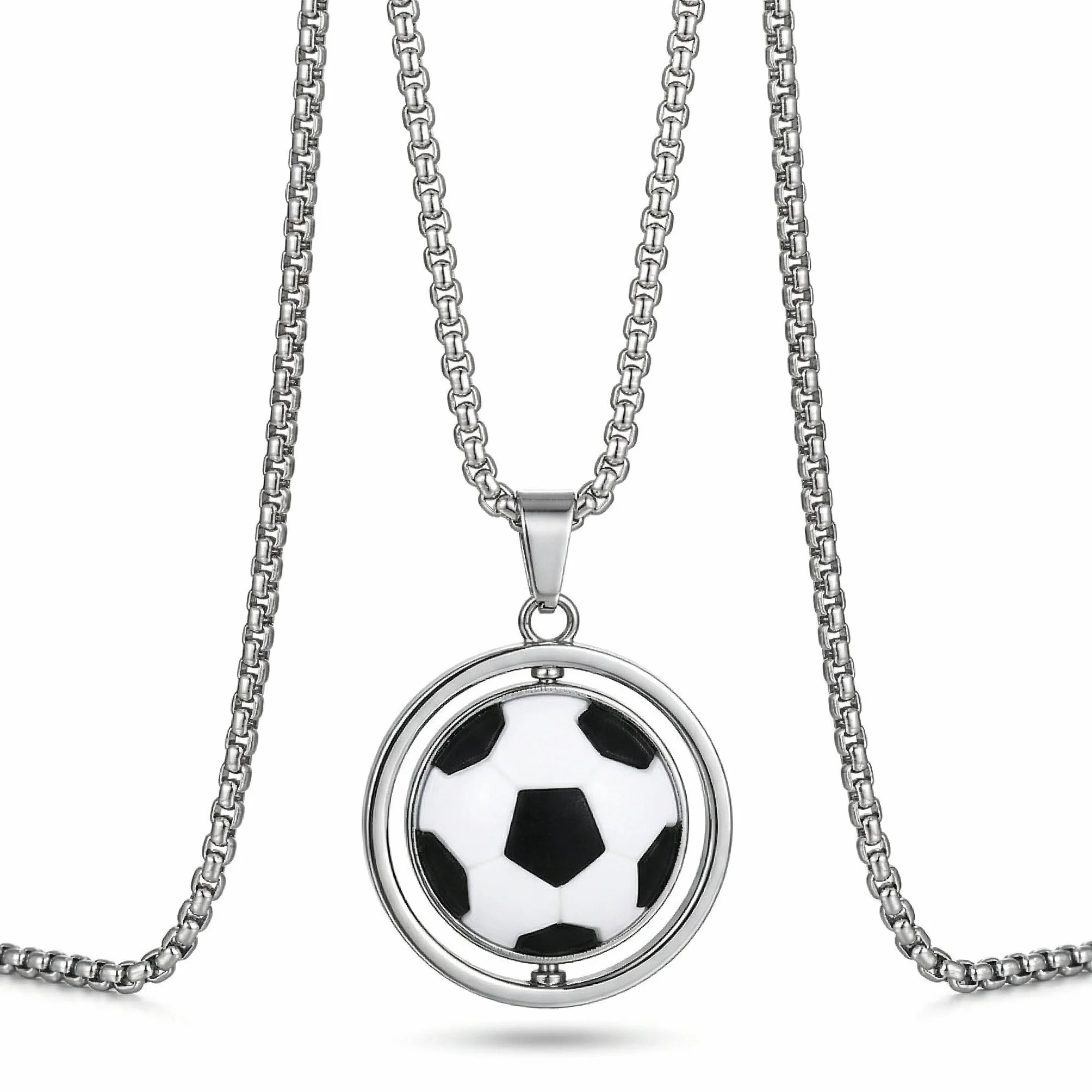 Collier Football Homme Acier Inoxydable Pendentif Ballon Foot Cadeau Supporter