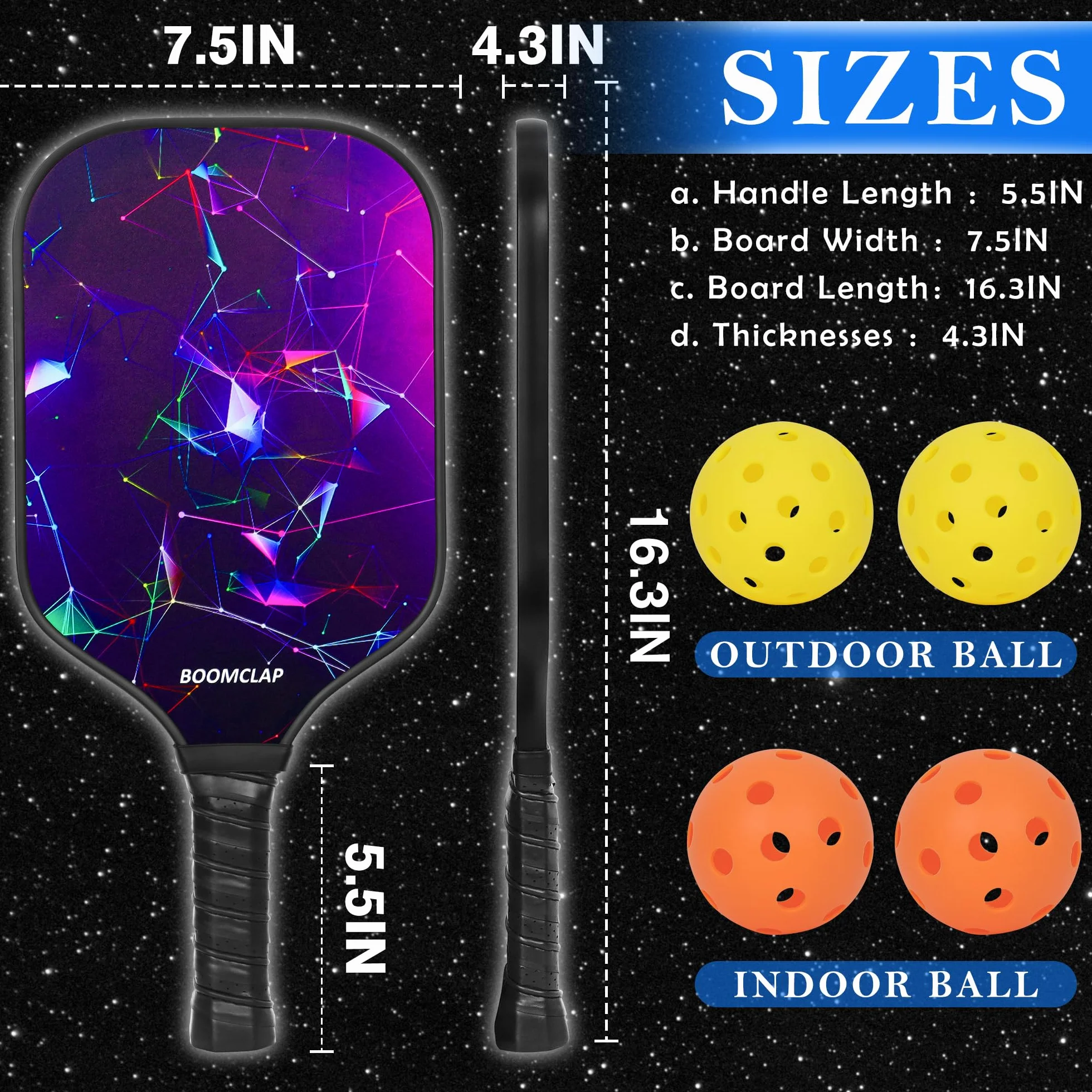 Boîte de 2 raquettes de pickleball en fibre de verre avec 4 balles et sac de transport violet