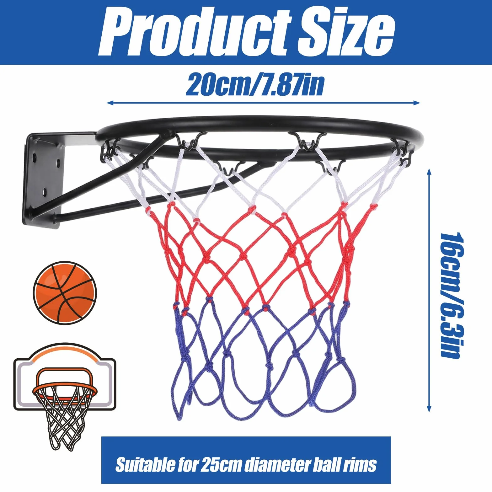 Lot de 2 filets de basketball pour panier de basket - 8 passants - Intérieur et extérieur - Tous temps