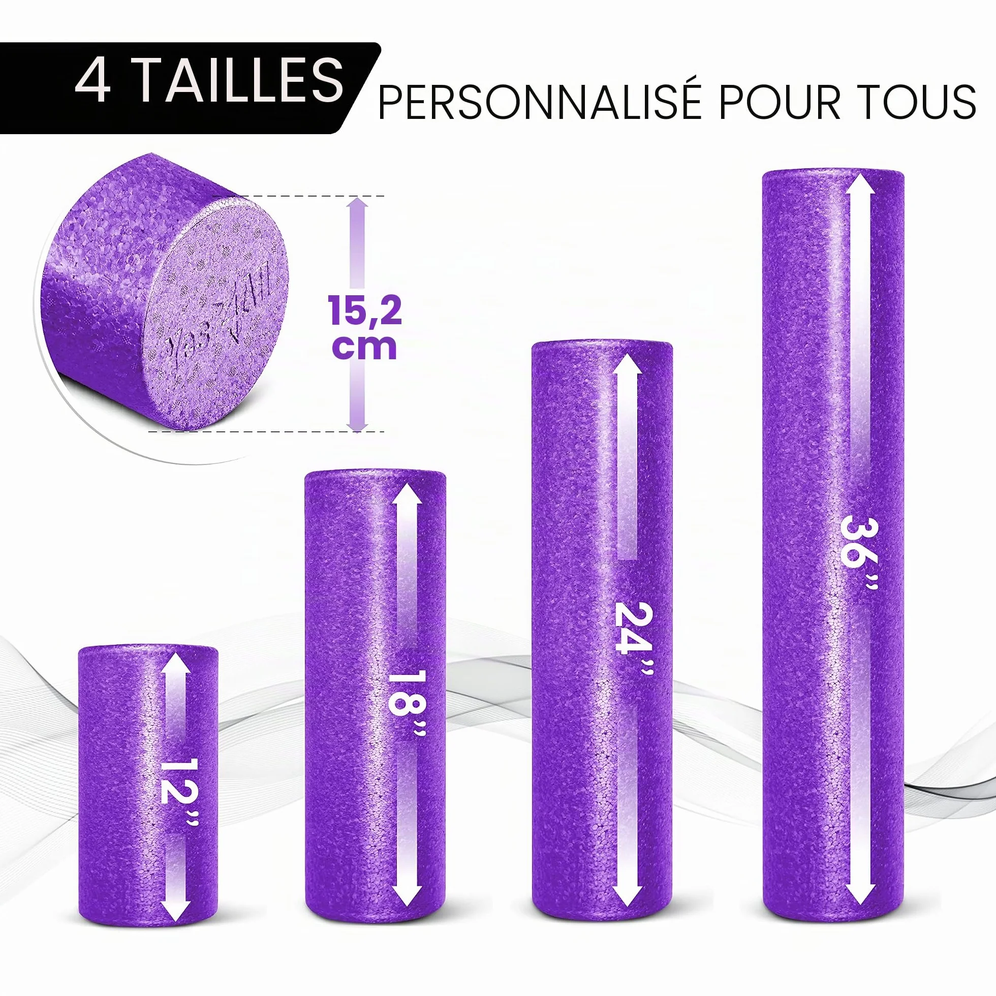Yes4All Rouleau Mousse Rond en EPP Haute Densité pour le Dos, Yoga, Pilates & Étirements - 30, 45, 60, 90 cm